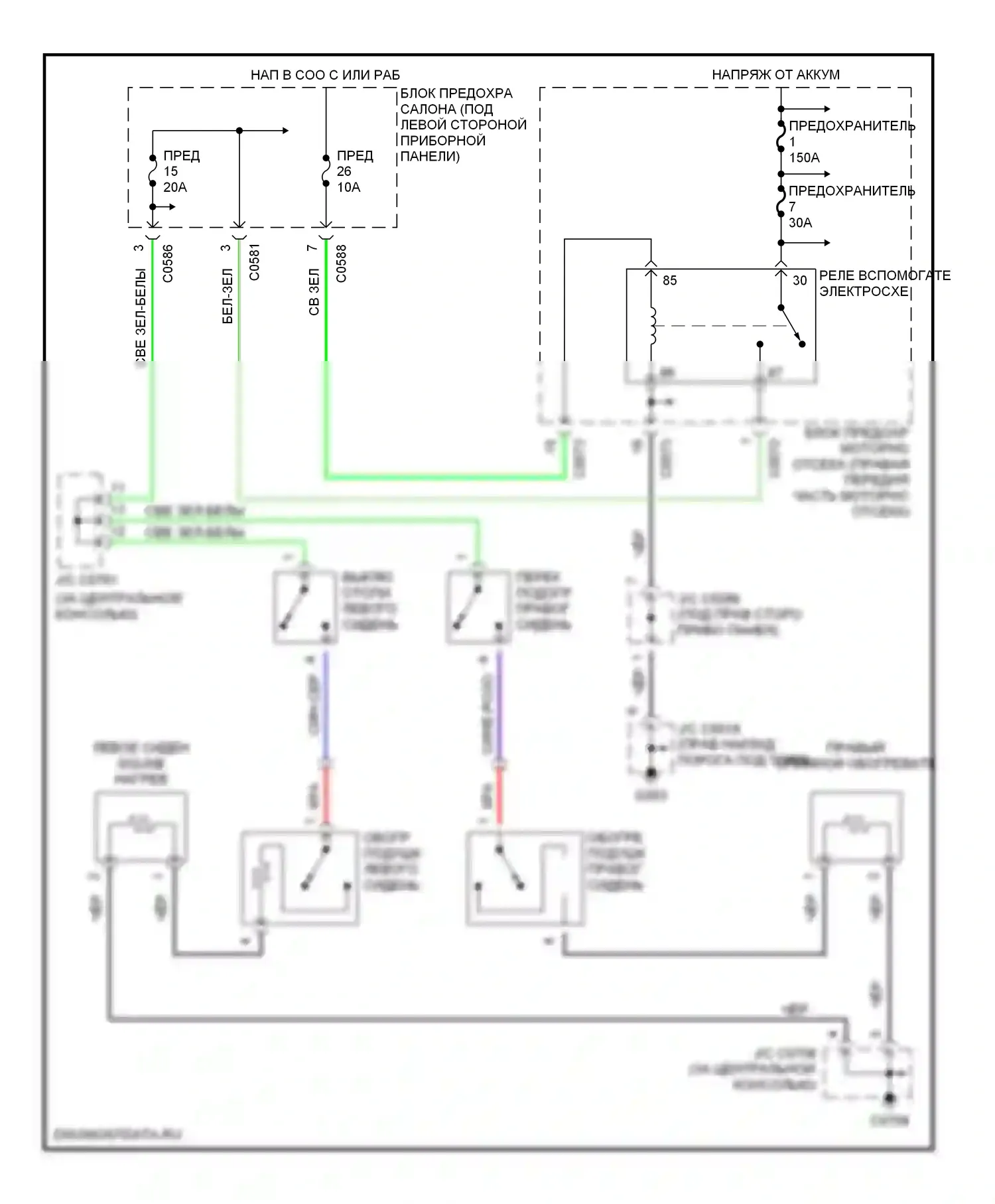 Discovery Land Rover II (1998-2004): Электросхема подогрева сидений, без сидений 