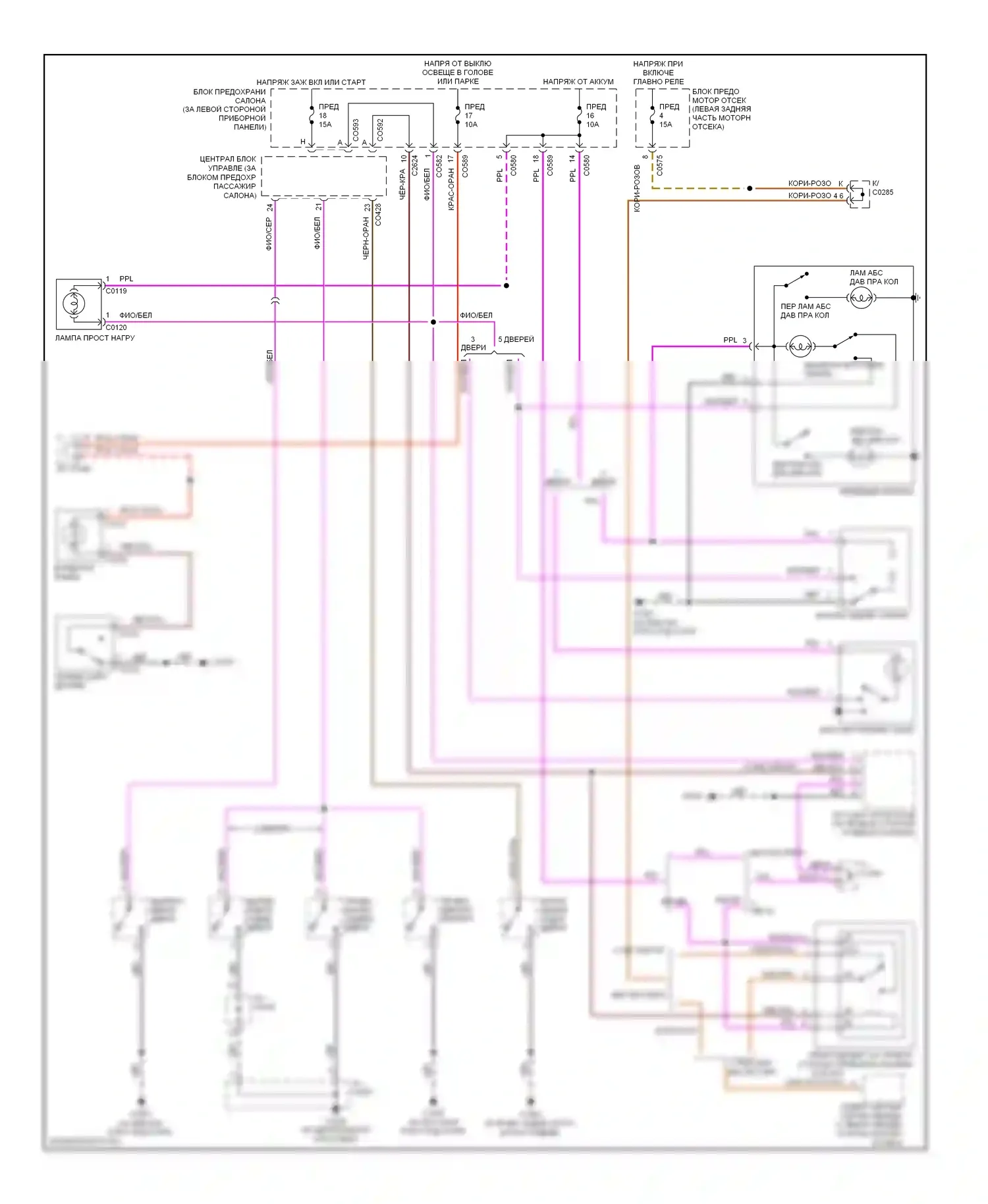 Freelander Land Rover I рестайлинг (2003-2006): Электросхема освещения салона 