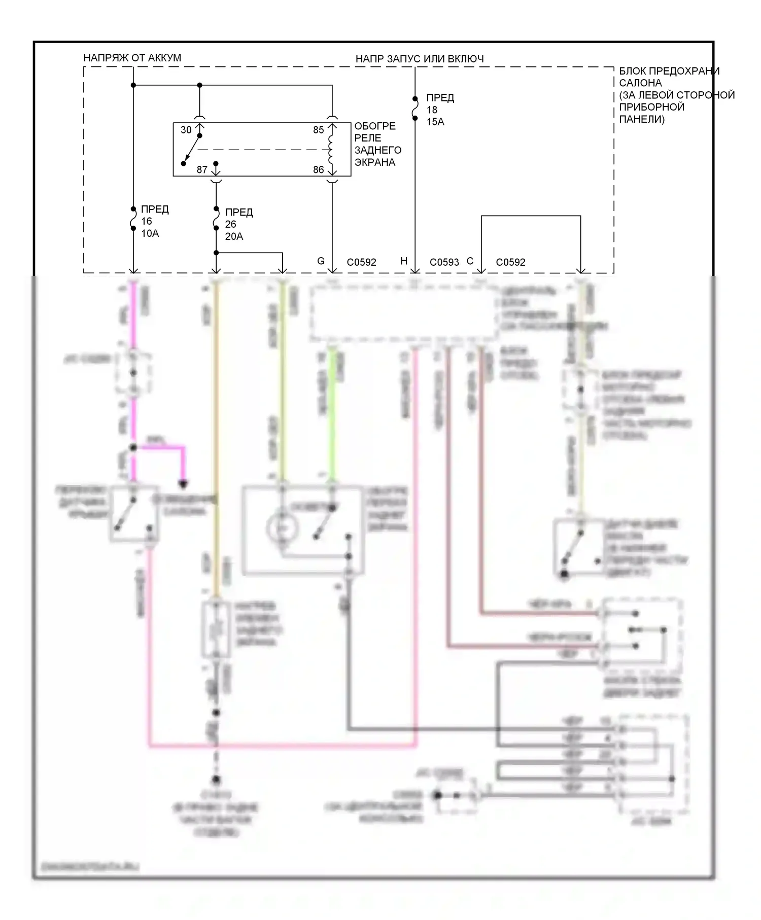 Freelander Land Rover I рестайлинг (2003-2006): Электросхема заднего подогрева 