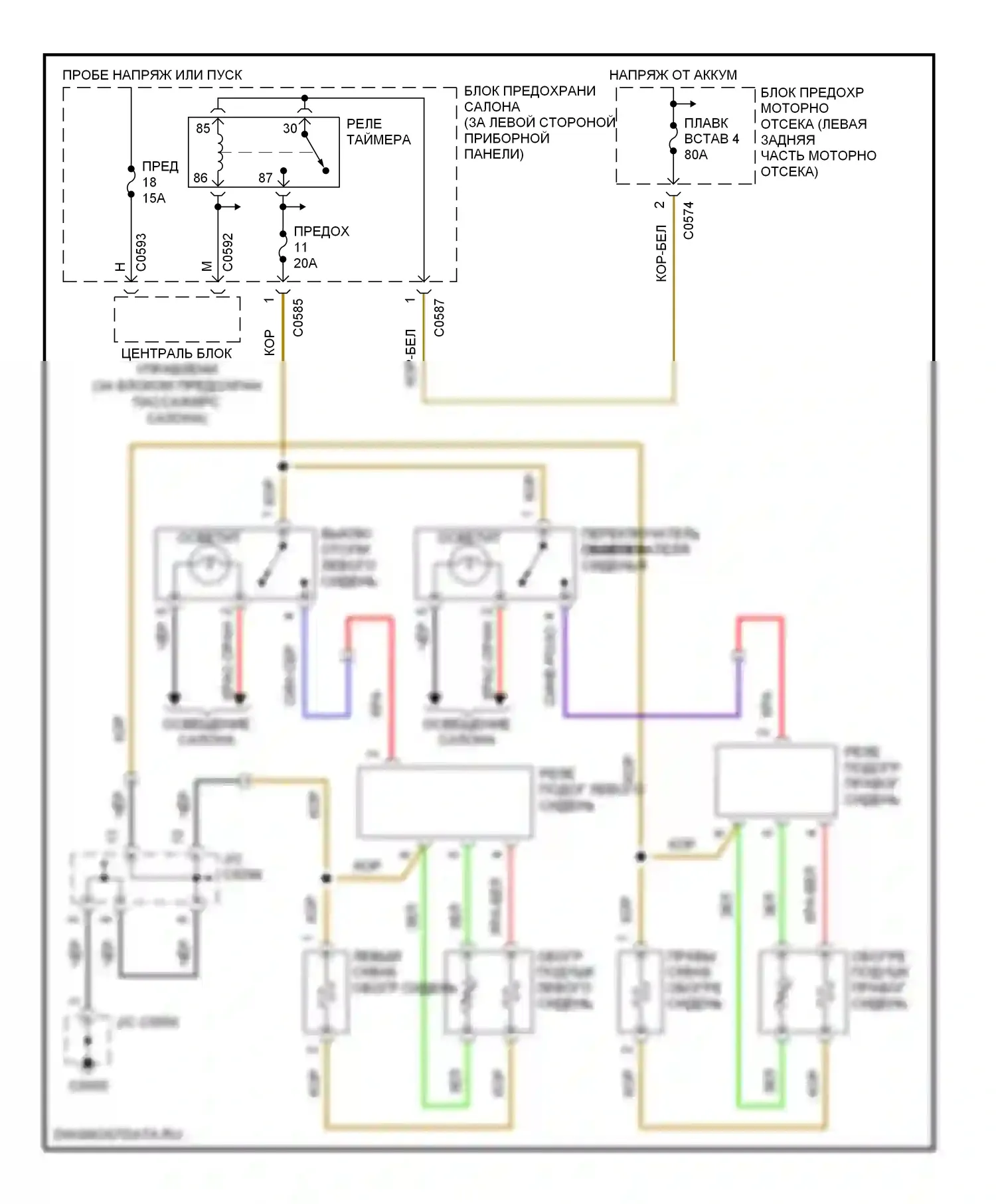 Freelander Land Rover I рестайлинг (2003-2006): Электросхема обогреваемых сидений 