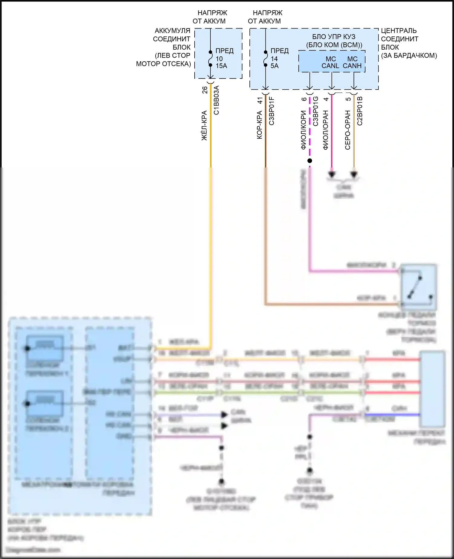 Freelander Land Rover II рестайлинг 2 (2012-2014): Электросхема блокировки селектора 