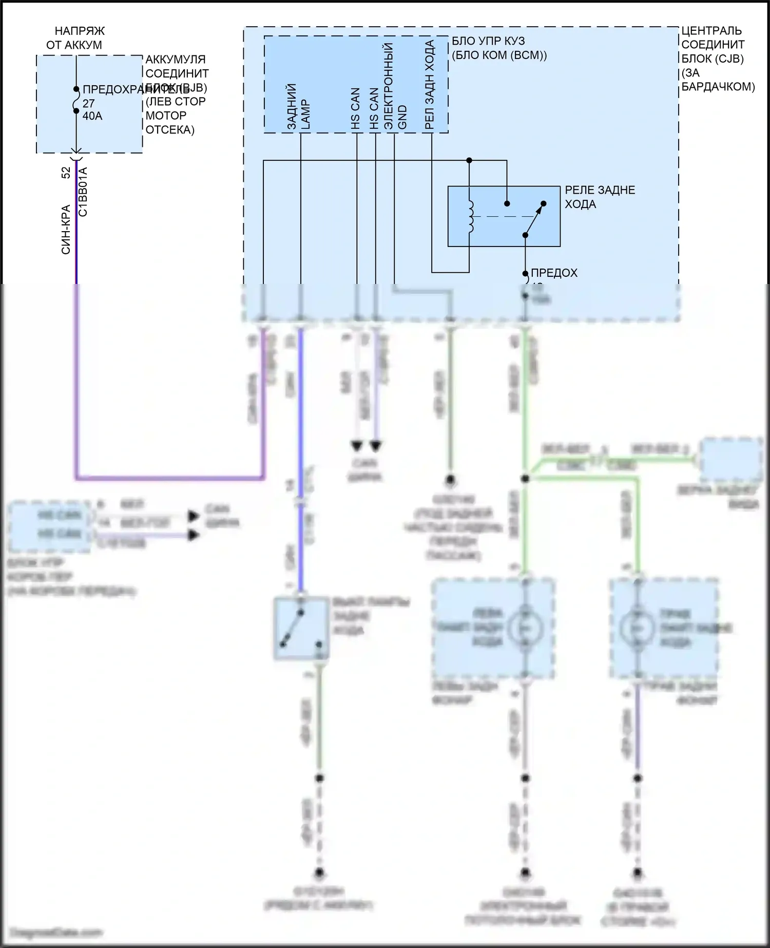 Freelander Land Rover II рестайлинг 2 (2012-2014): Электросхема фонарей заднего хода 