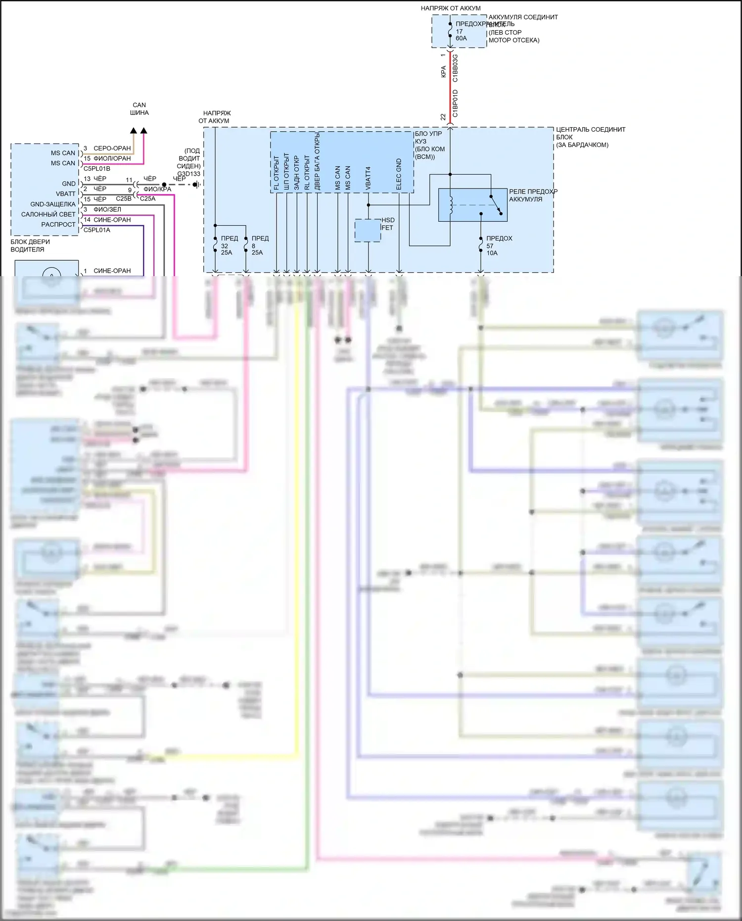 Freelander Land Rover II рестайлинг 2 (2012-2014): Электросхема освещения салона 