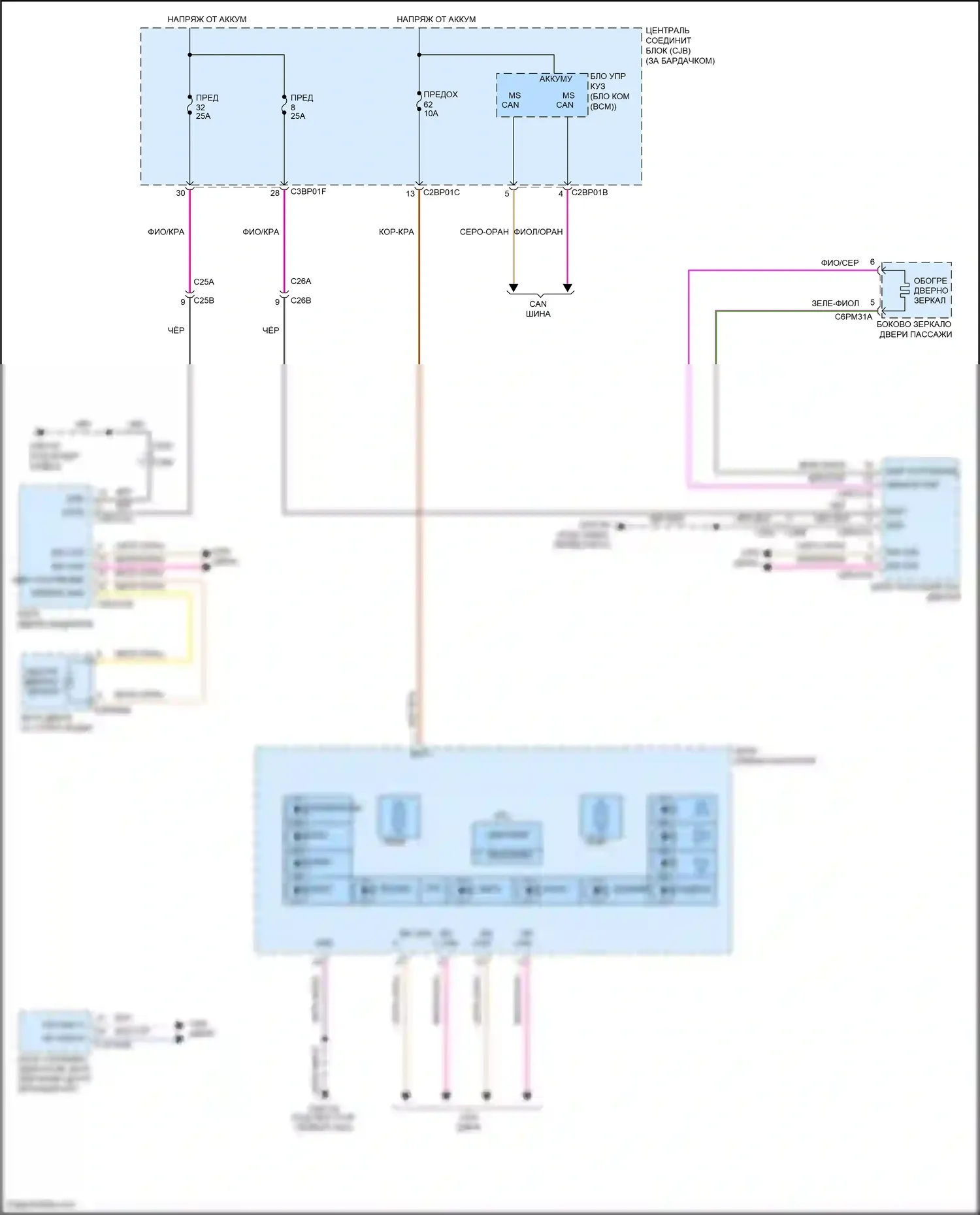 Freelander Land Rover II рестайлинг 2 (2012-2014): Электросхема обогреваемых зеркал 