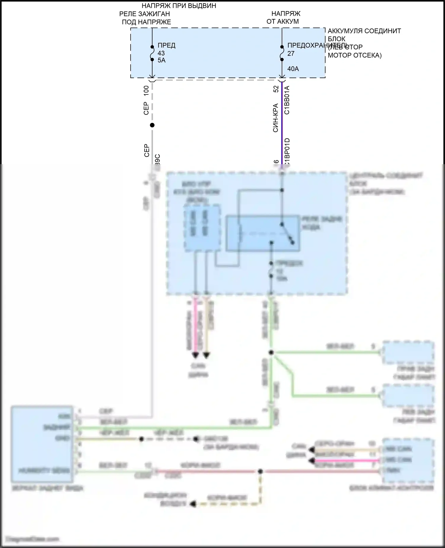 Freelander Land Rover II рестайлинг 2 (2012-2014): Электросхема электрохромного зеркала 
