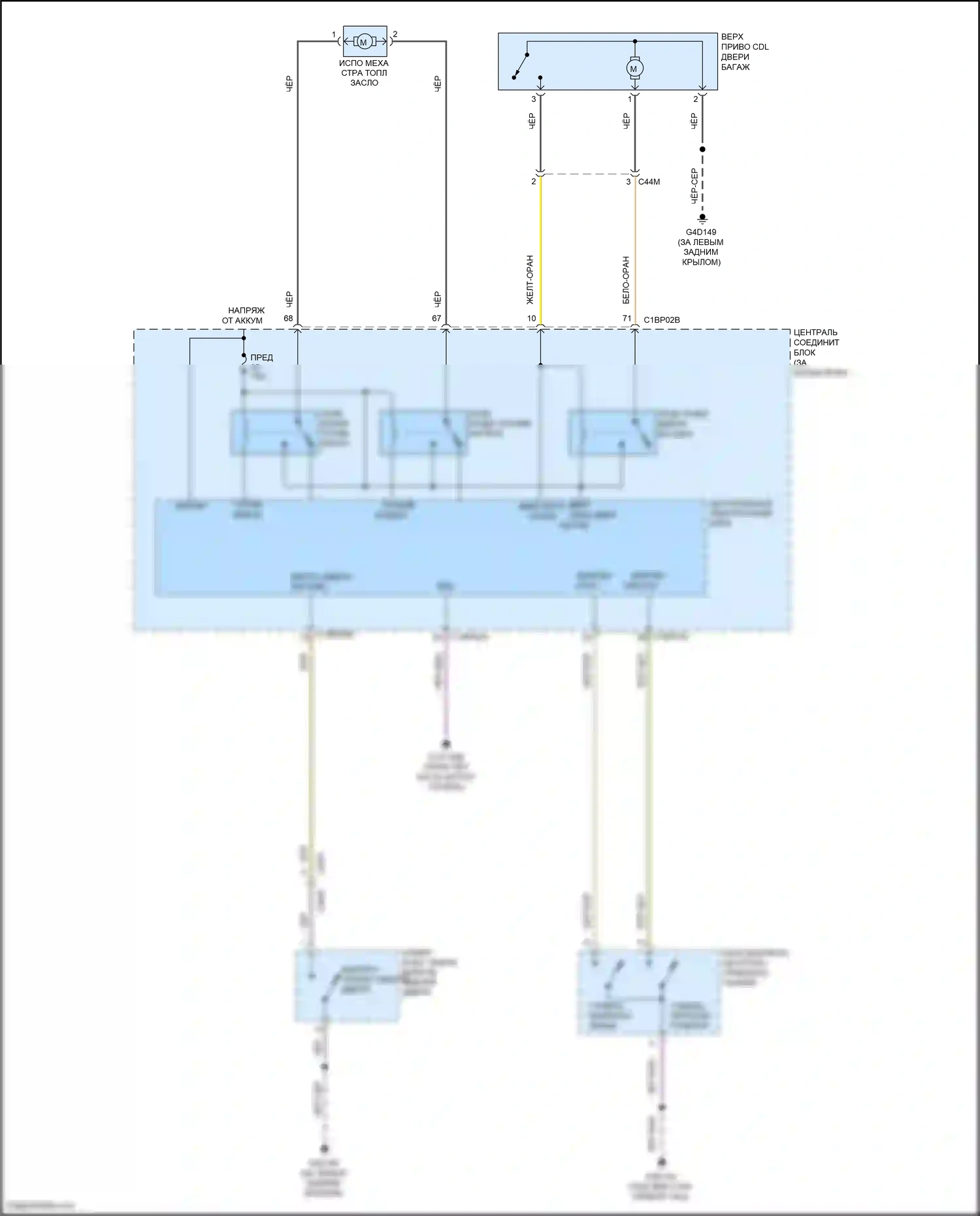 Freelander Land Rover II рестайлинг (2010-2012): Электросхема открытия дверей багажника и лючка топливного бака 