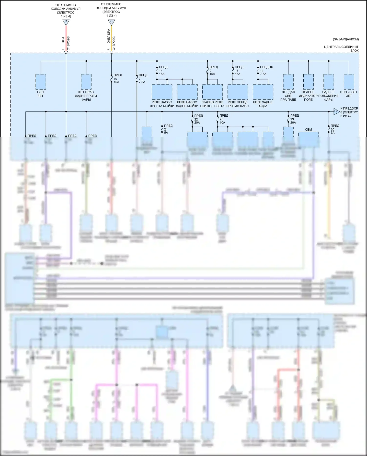 Freelander Land Rover II рестайлинг (2010-2012): Электросхема блока предохранителей реле (2 из 4) 