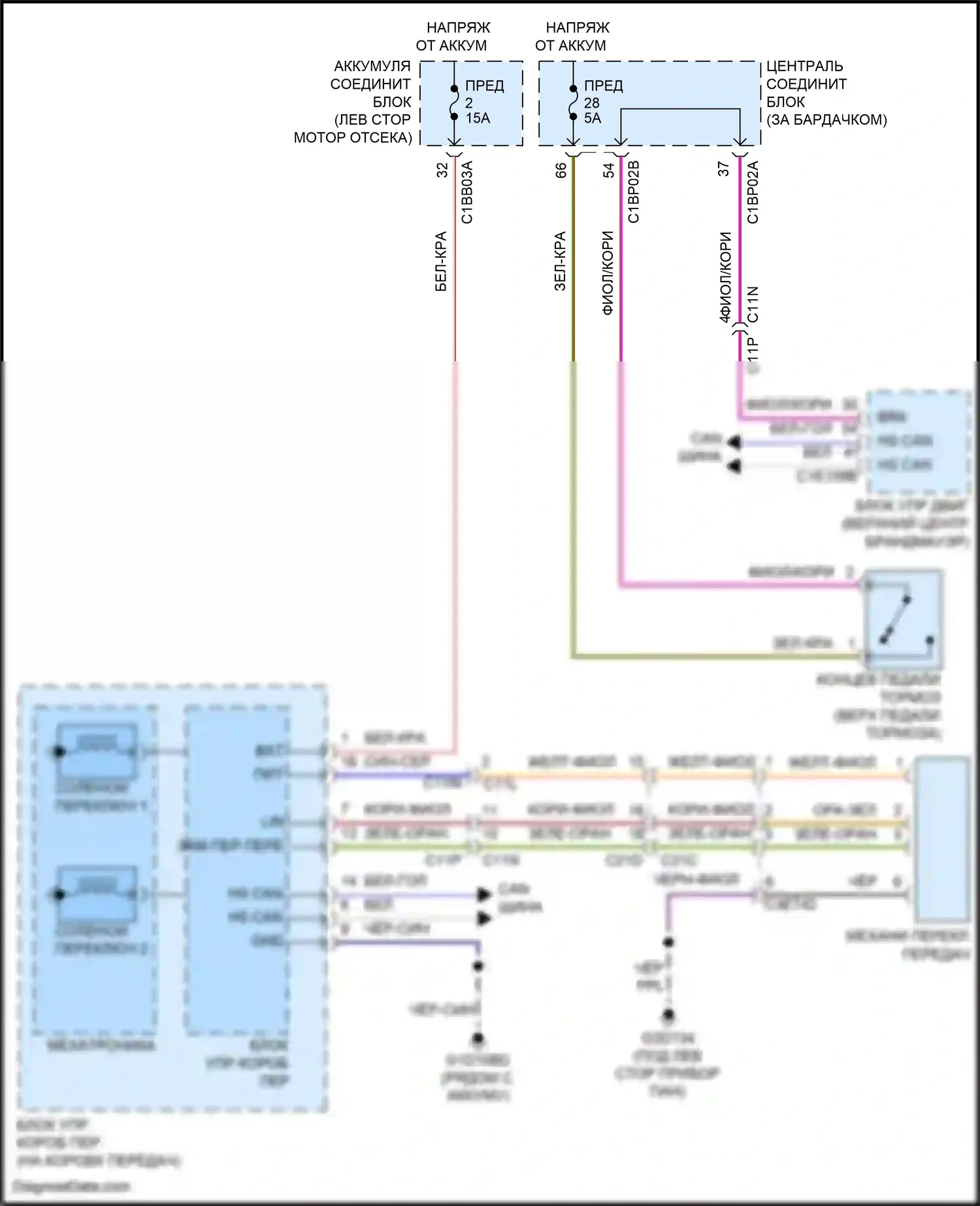 Freelander Land Rover II рестайлинг (2010-2012): Электросхема блокировки селектора 