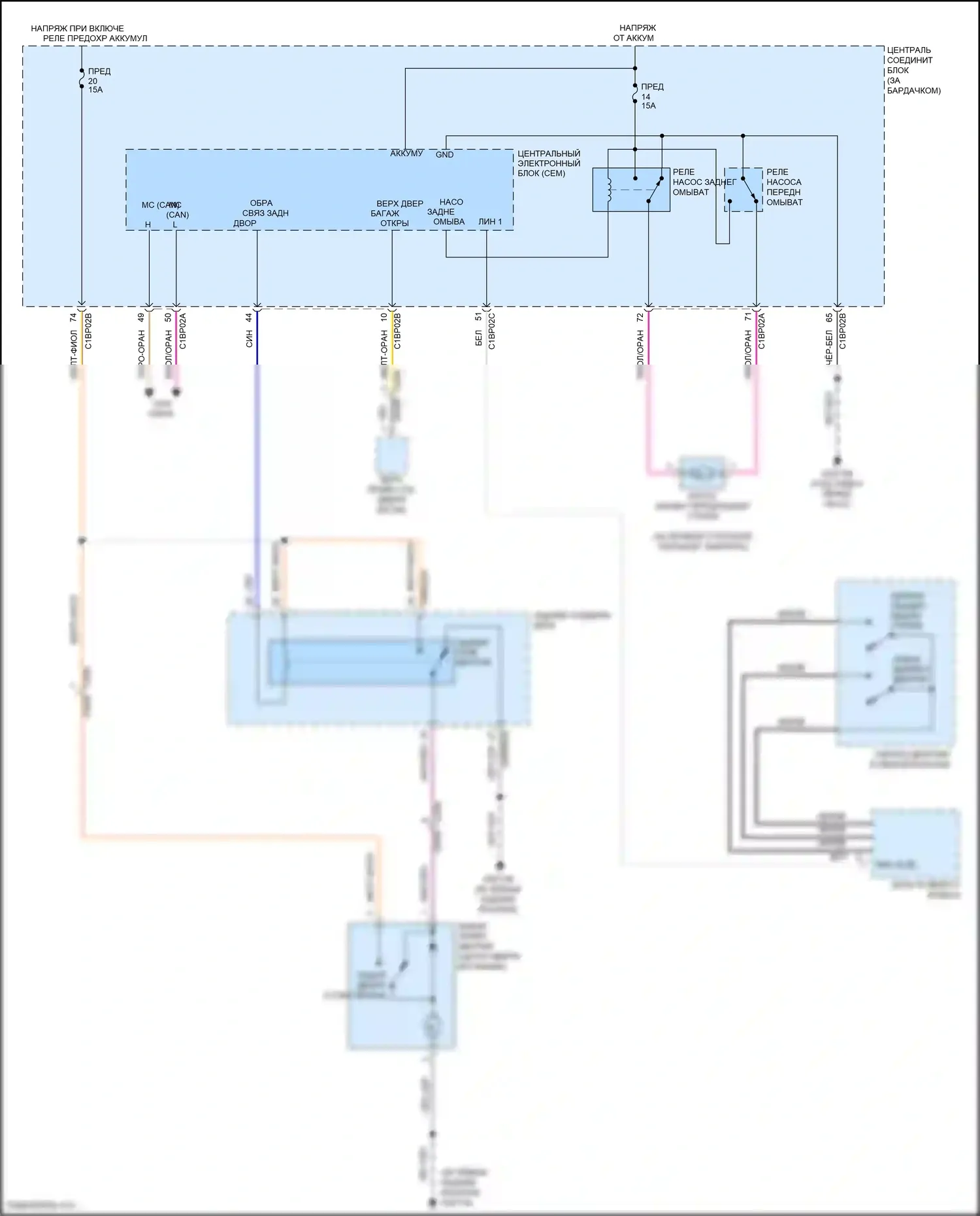 Freelander Land Rover II рестайлинг (2010-2012): Электросхема задних дворников и омывателей 