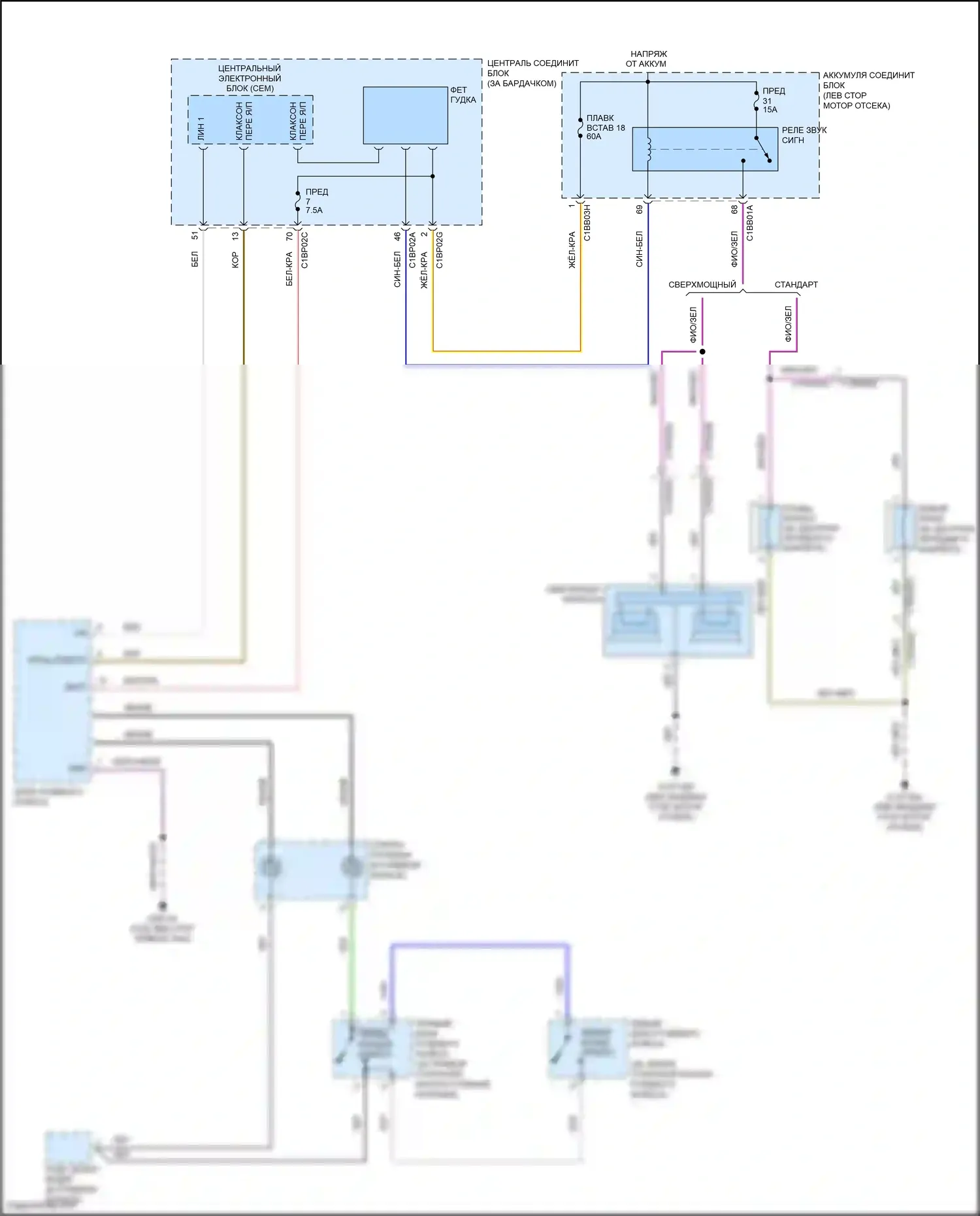 Freelander Land Rover II рестайлинг (2010-2012): Электросхема клаксона 