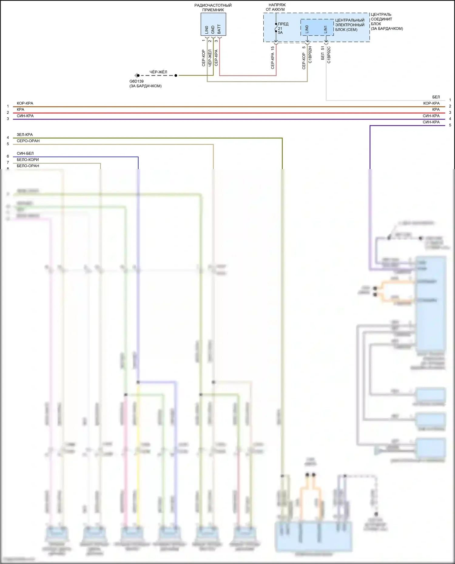 Freelander Land Rover II рестайлинг (2010-2012): Электросхема магнитолы, высокая линия (2 из 3) 