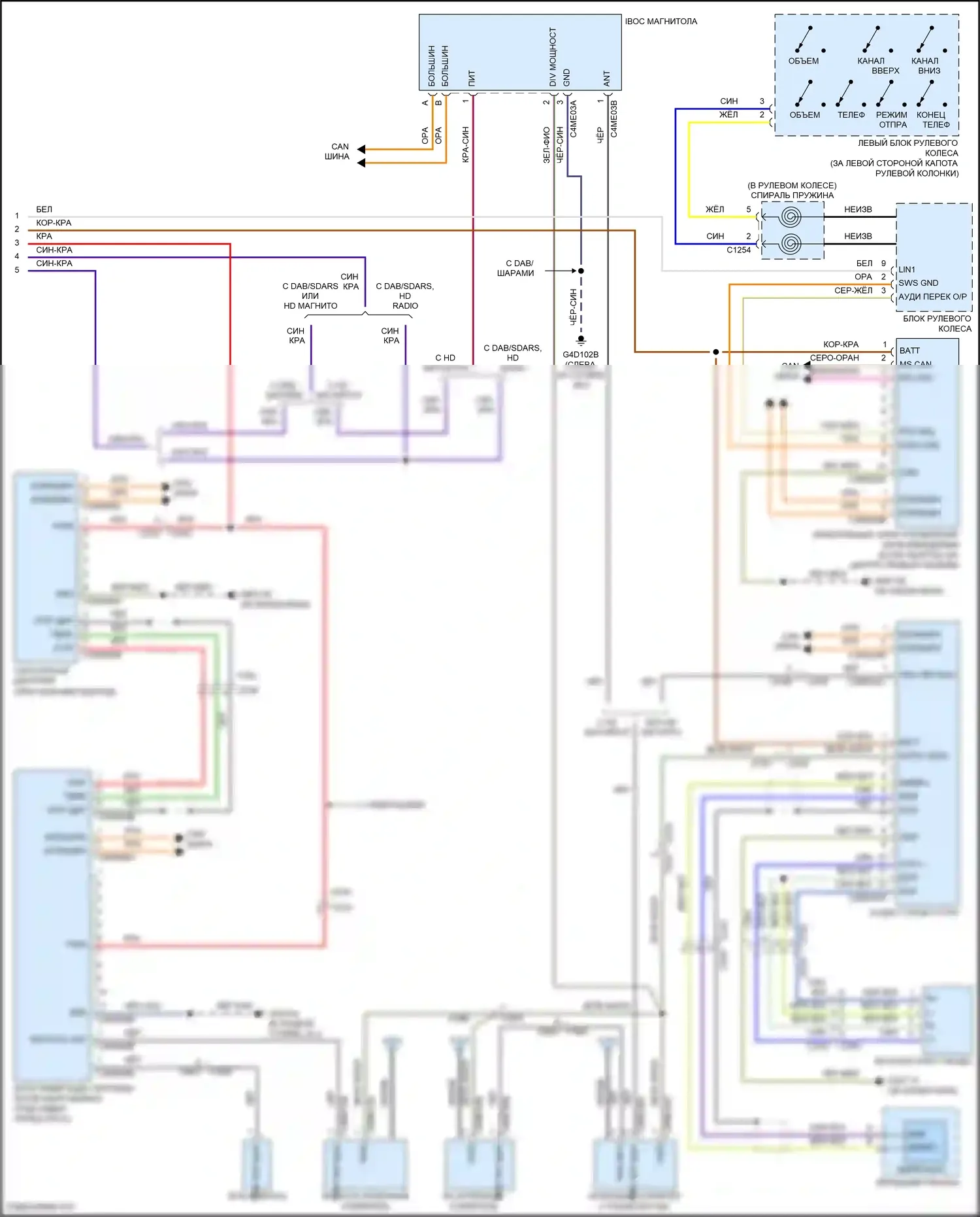 Freelander Land Rover II рестайлинг (2010-2012): Электросхема магнитолы, высокая линия (3 из 3) 