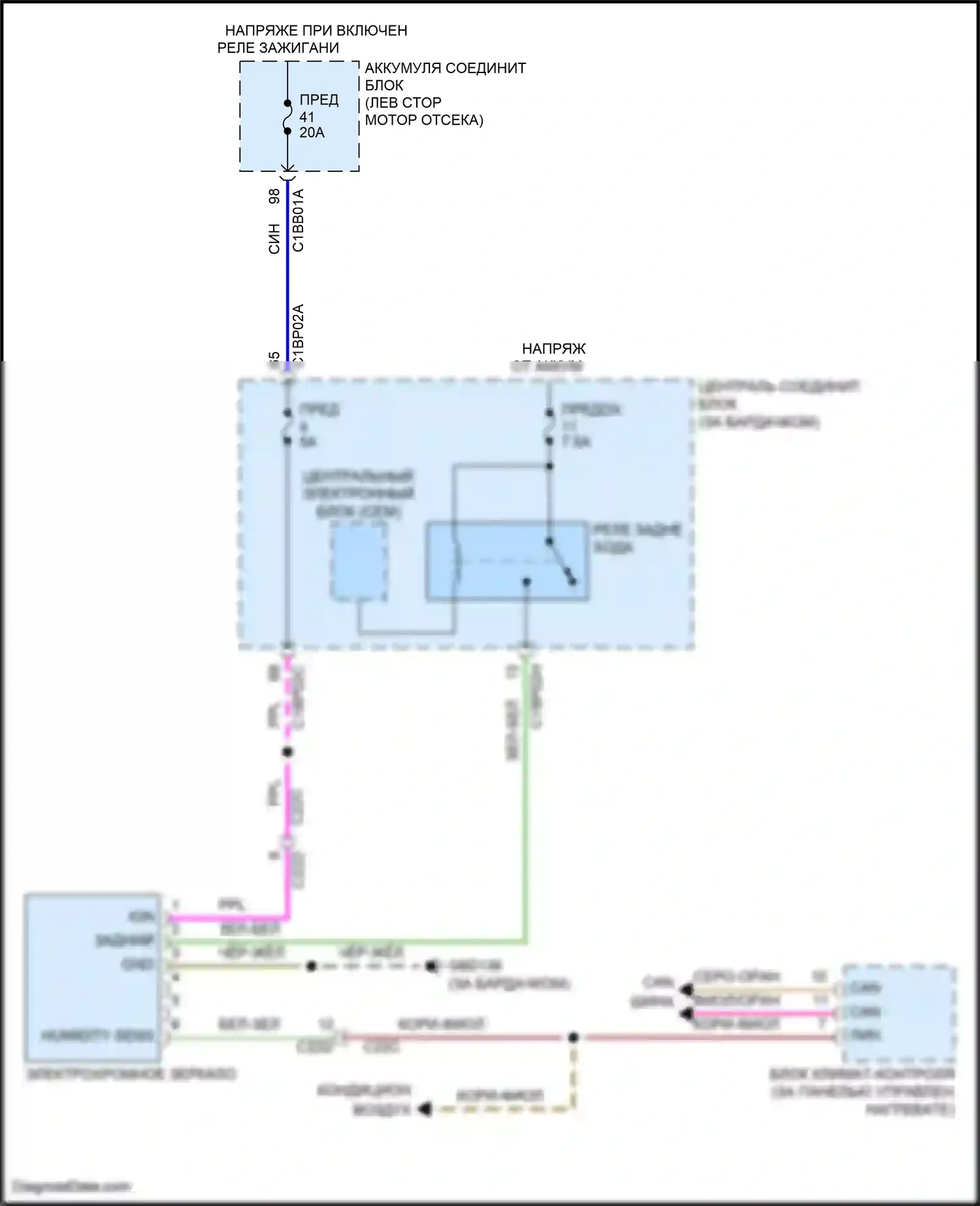 Freelander Land Rover II рестайлинг (2010-2012): Электросхема электрохромного зеркала 