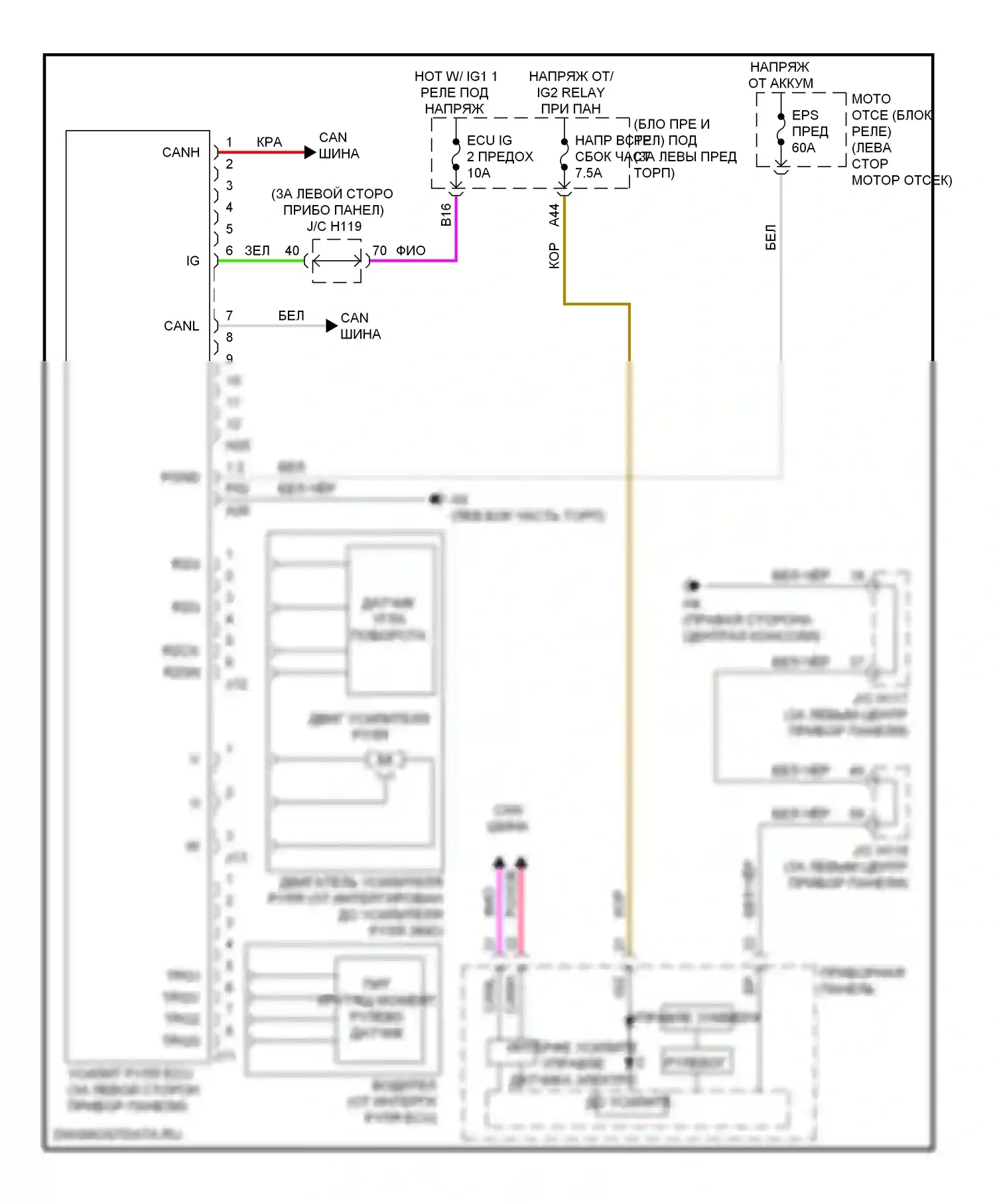 CT Lexus I (2010-2014): Электросхема электроусилителя руля 