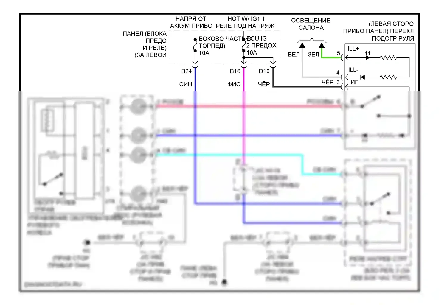 CT Lexus I (2010-2014): Электросхема рулевого колеса с подогревом 