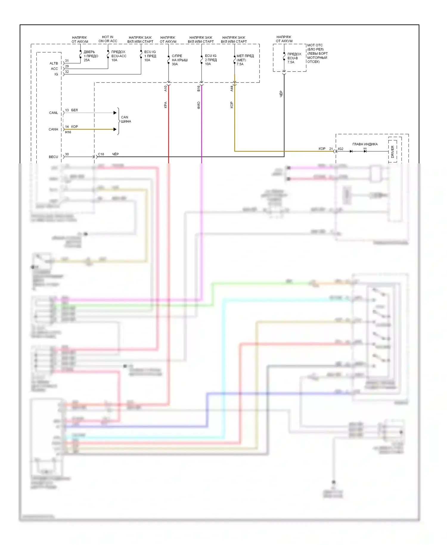 CT Lexus I (2010-2014): Электросхема складной крыши/люка 