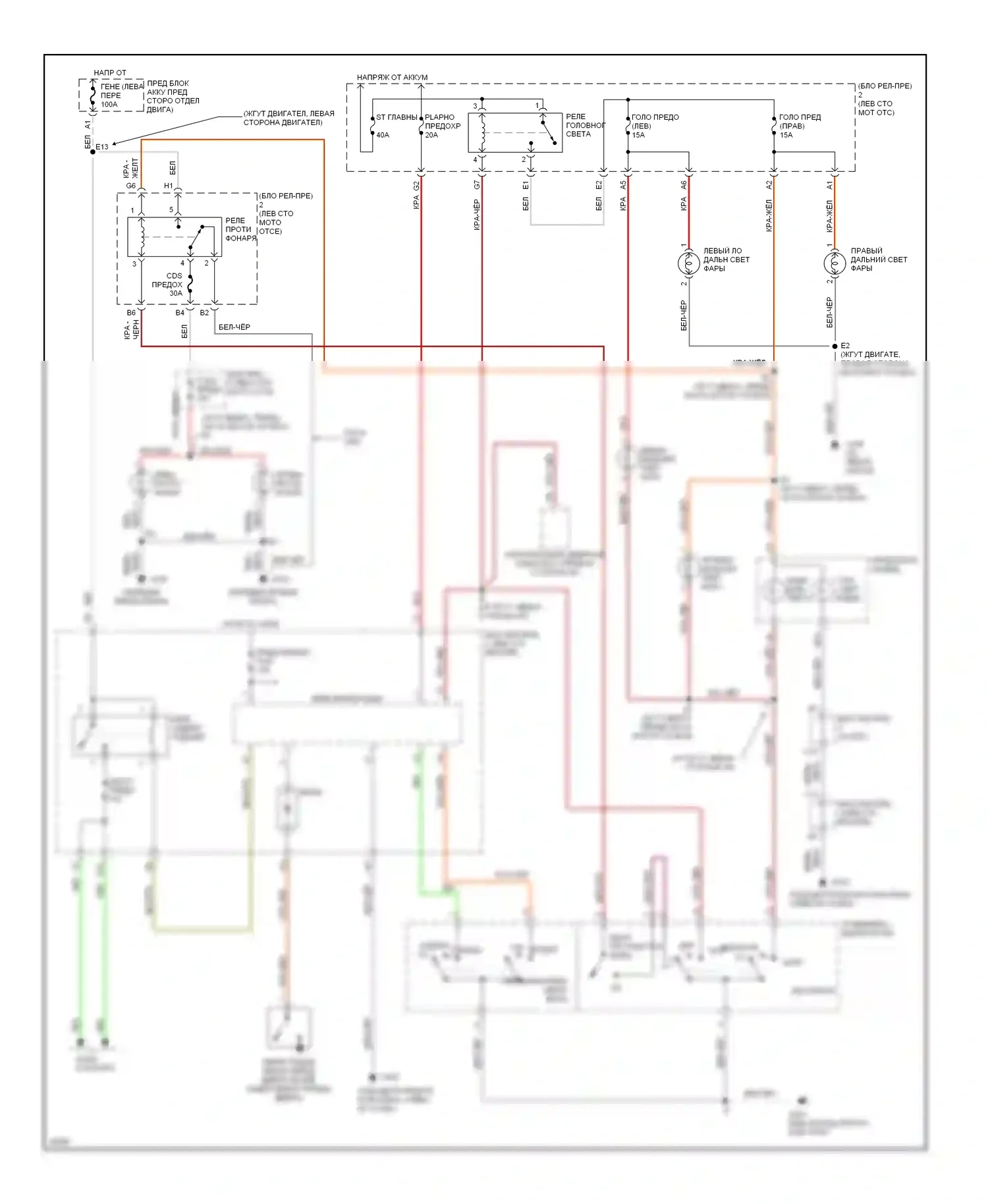 ES Lexus XV10 рестайлинг (1994-1996): Электросхема фар, без дрели 