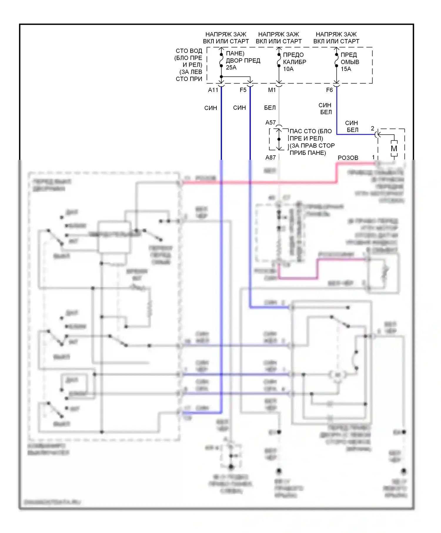 ES Lexus XV30 рестайлинг (2003-2006): Дворники и омыватели электросхема, без автоматического дворника 