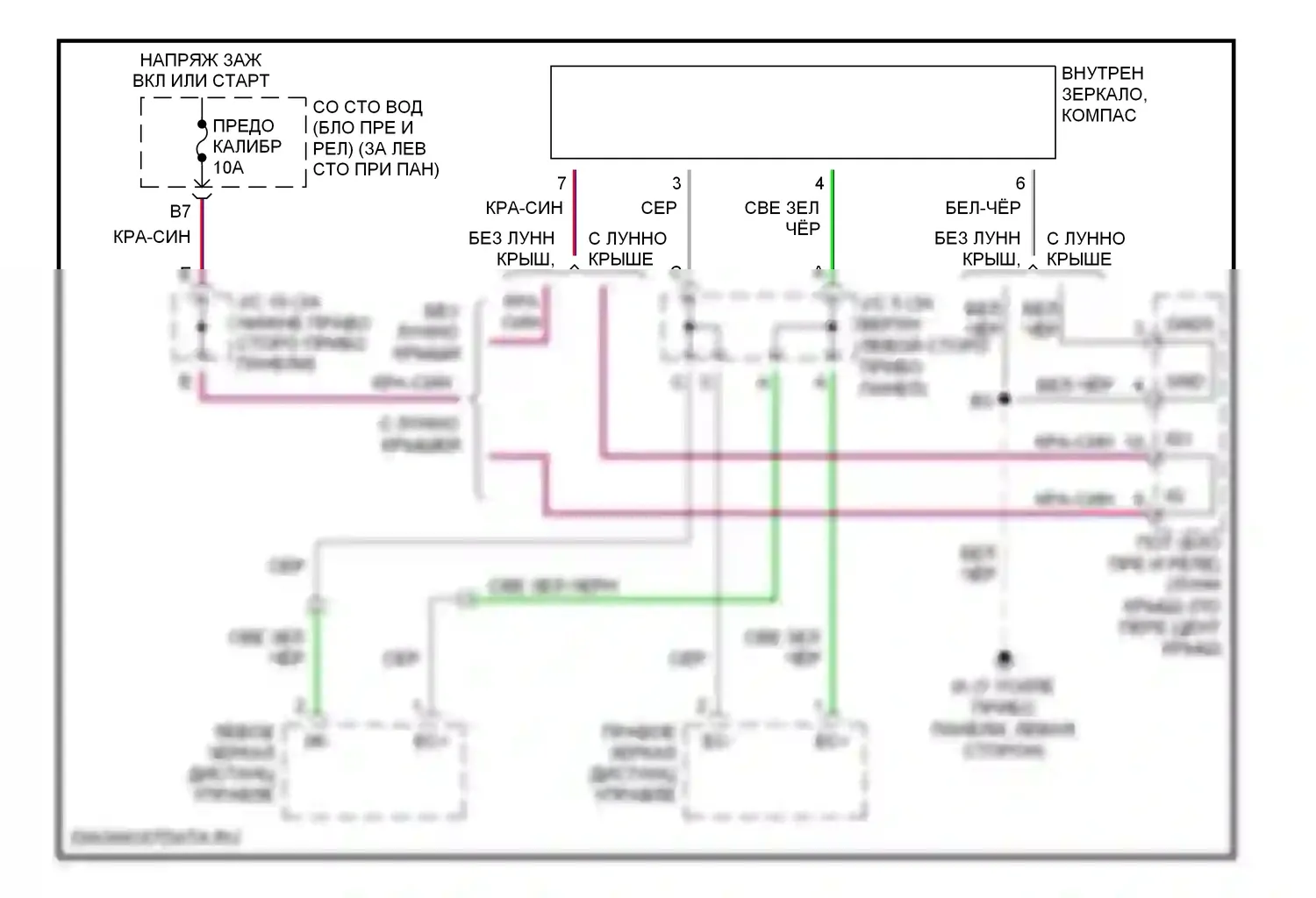 ES Lexus XV30 рестайлинг (2003-2006): Электросхема электрохромного зеркала 