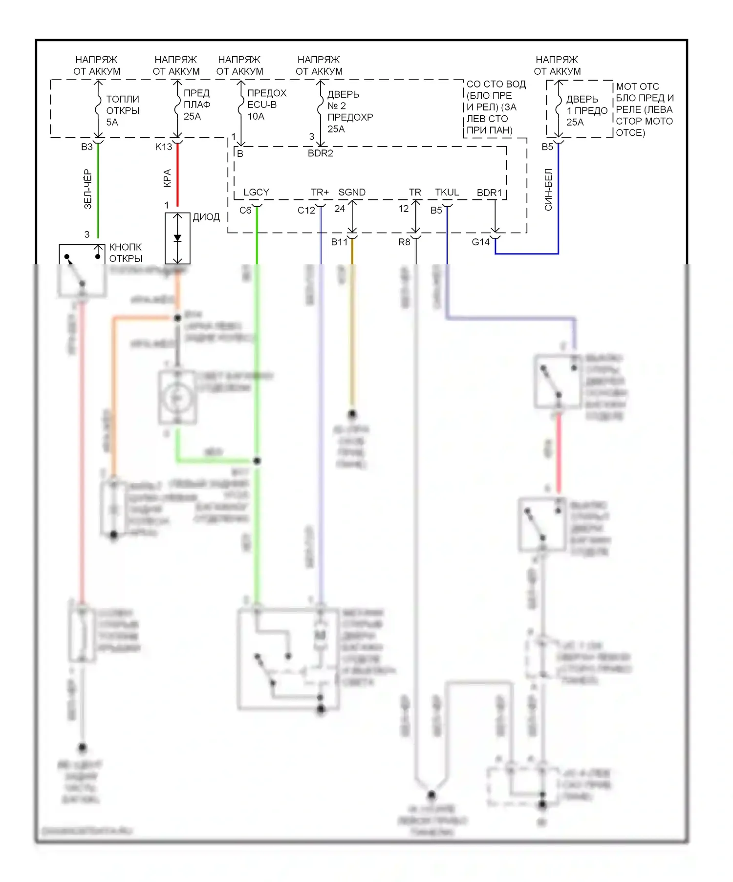 ES Lexus XV30 (2001-2003): Электросхемы багажника, двери багажника, лючка топливного бака 