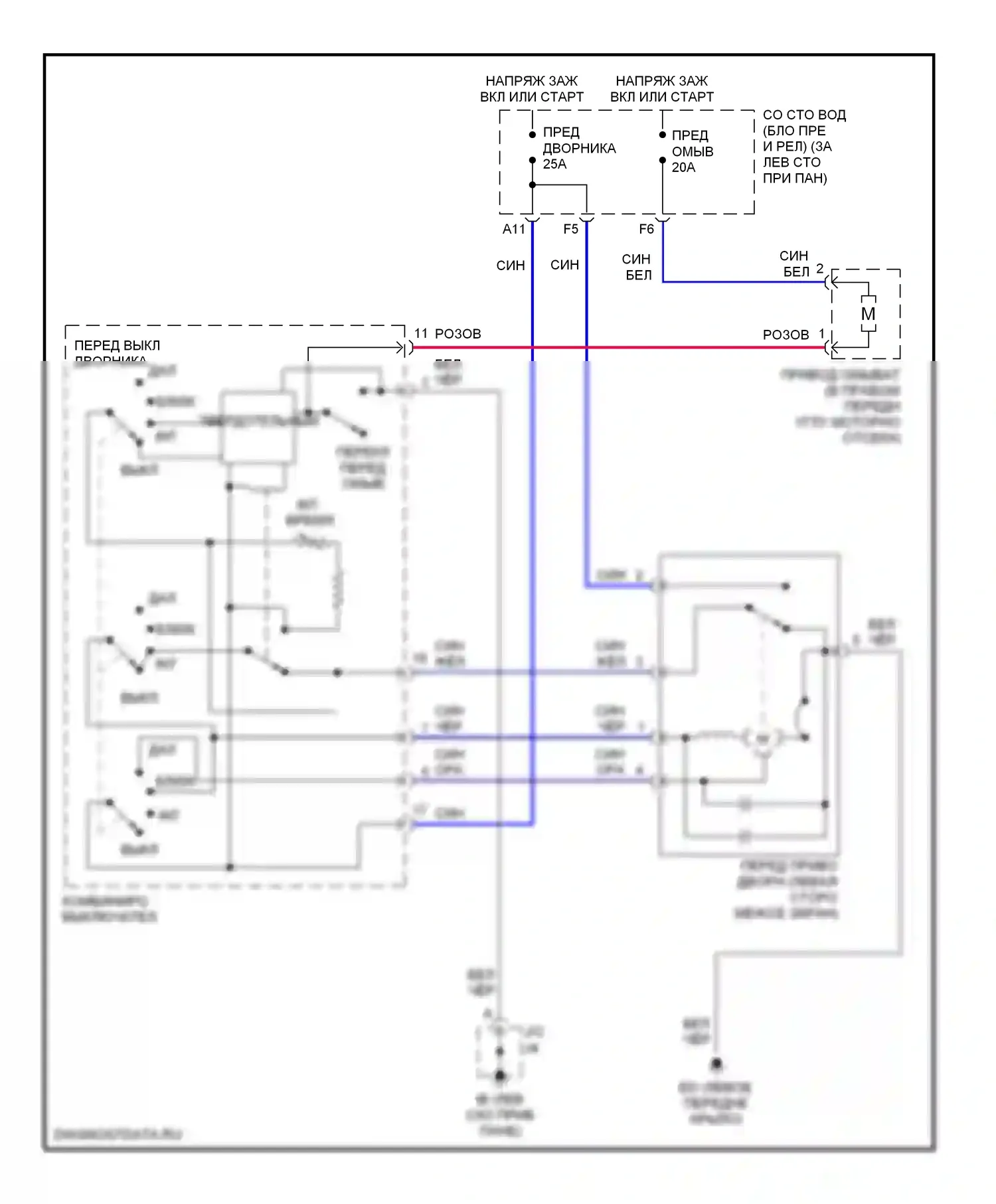 ES Lexus XV30 (2001-2003): Дворники и омыватели электросхема, без автоматического дворника 