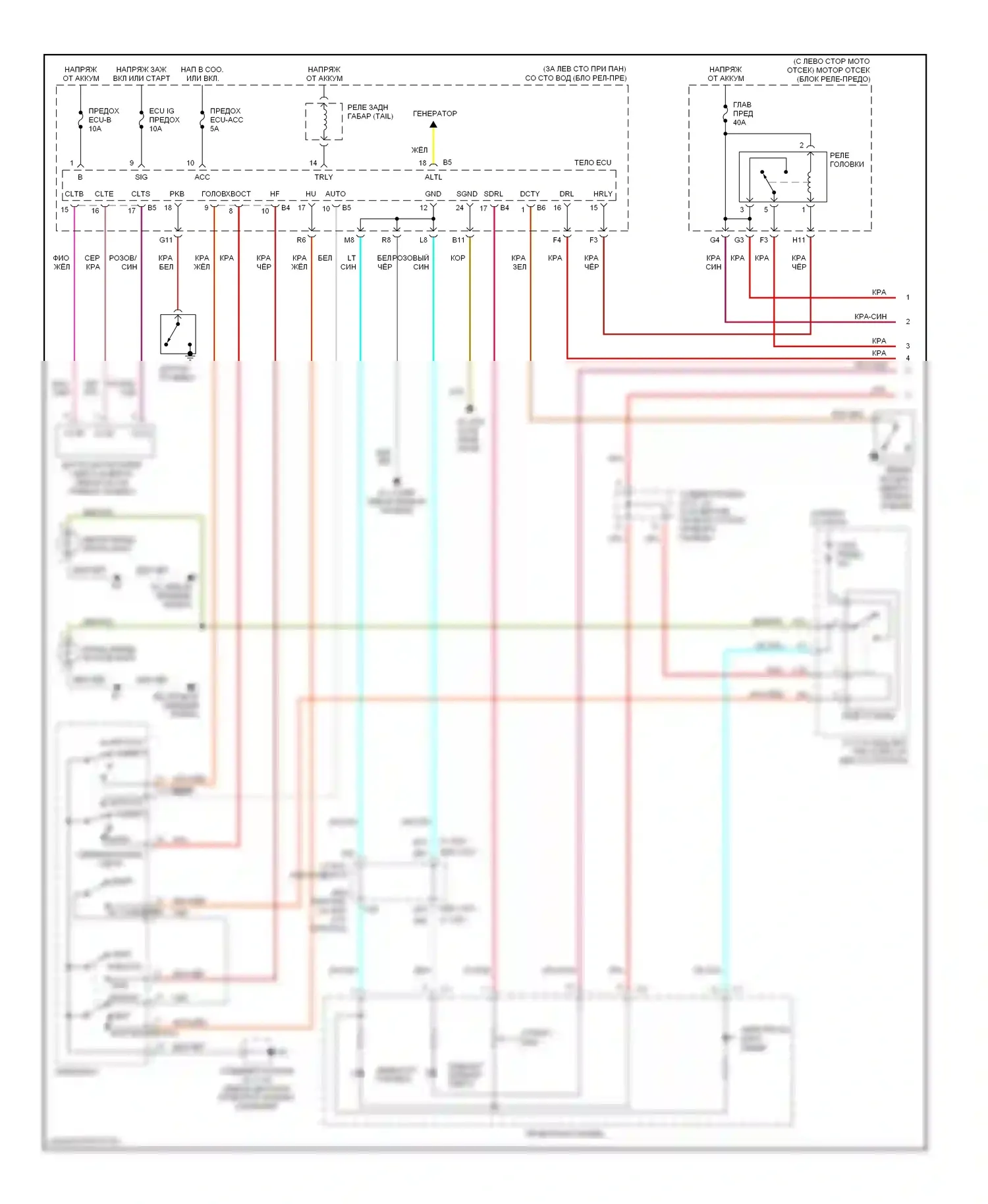 ES Lexus XV30 (2001-2003): Электросхема фар, с дрелью (1 из 2) 