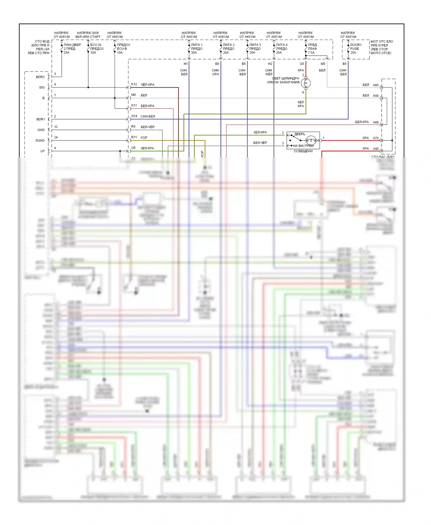 ES Lexus XV30 (2001-2003): Электросхема стеклоподъемника 