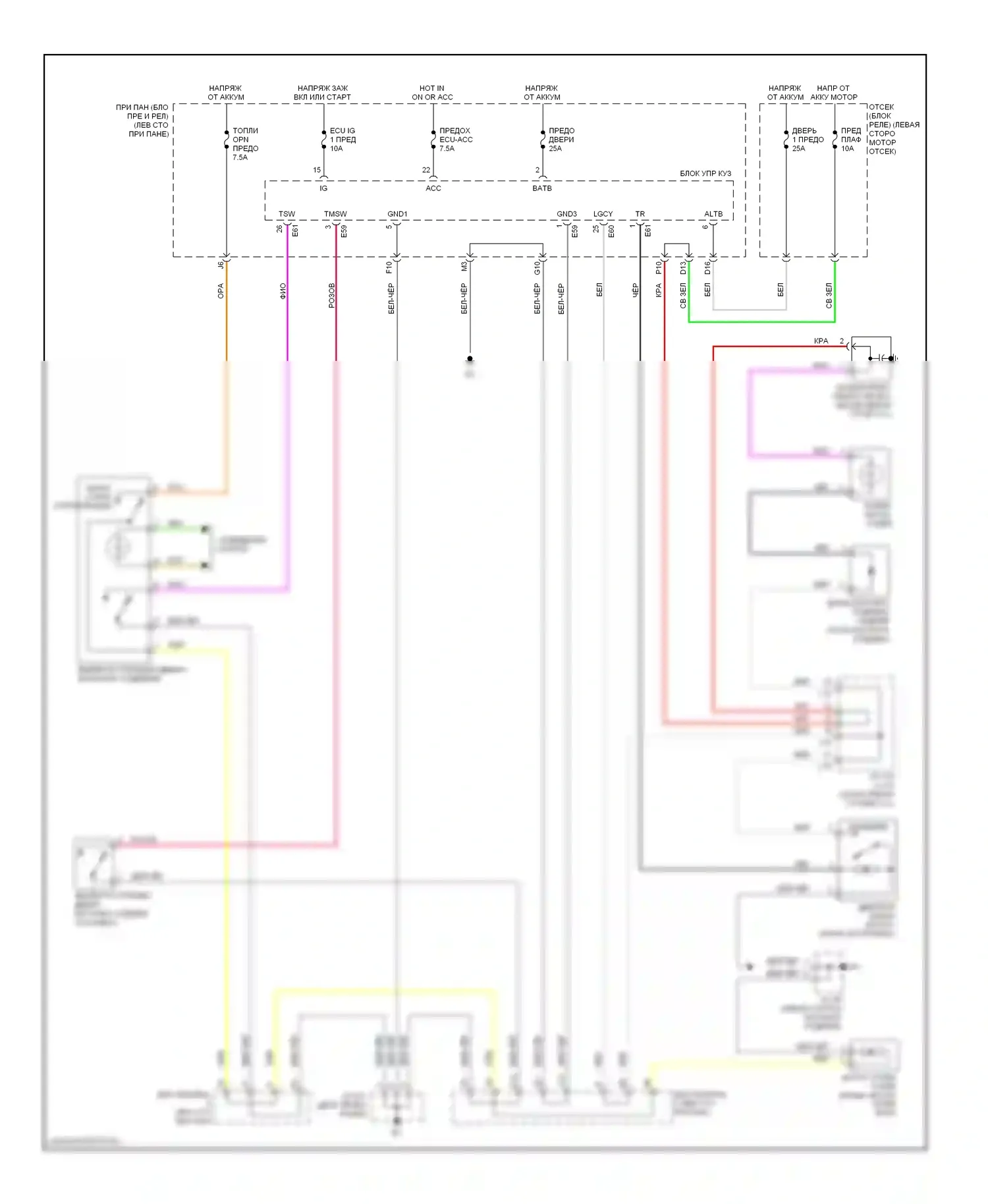 ES Lexus XV40 рестайлинг (2009-2012): Электросхема открытия багажника и лючка топливного бака 
