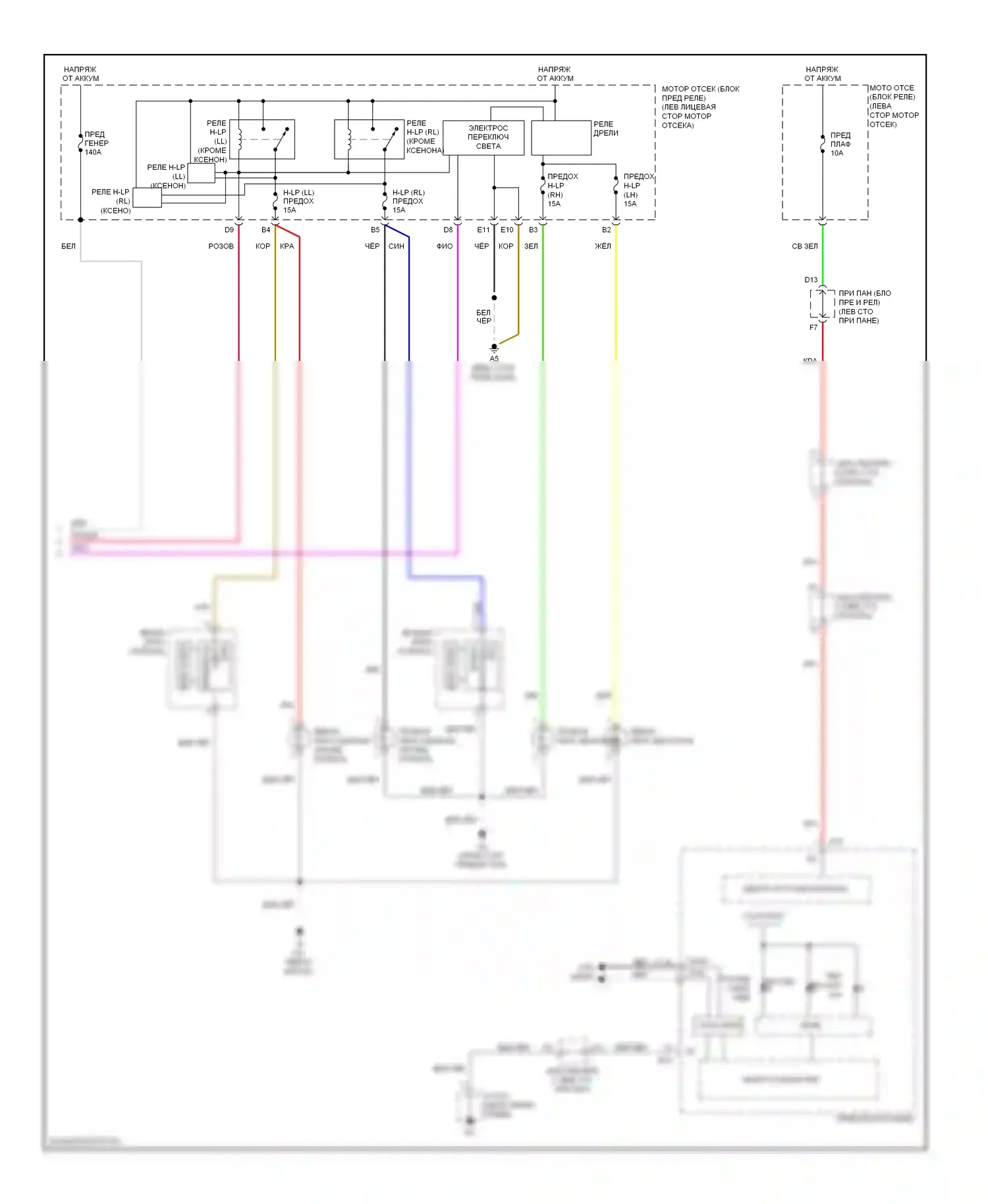 ES Lexus XV40 рестайлинг (2009-2012): Электросхема фар (2 из 2) 