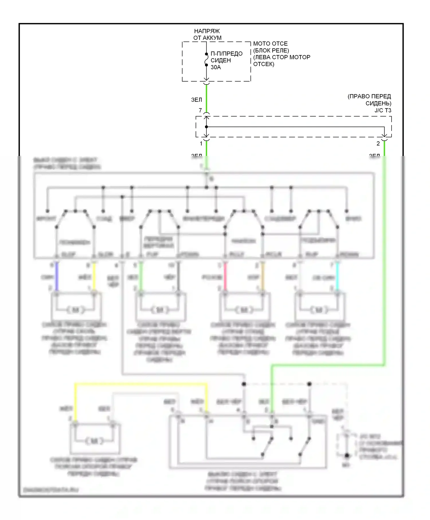 ES Lexus XV40 рестайлинг (2009-2012): Электросхема сиденья питания для пассажиров 