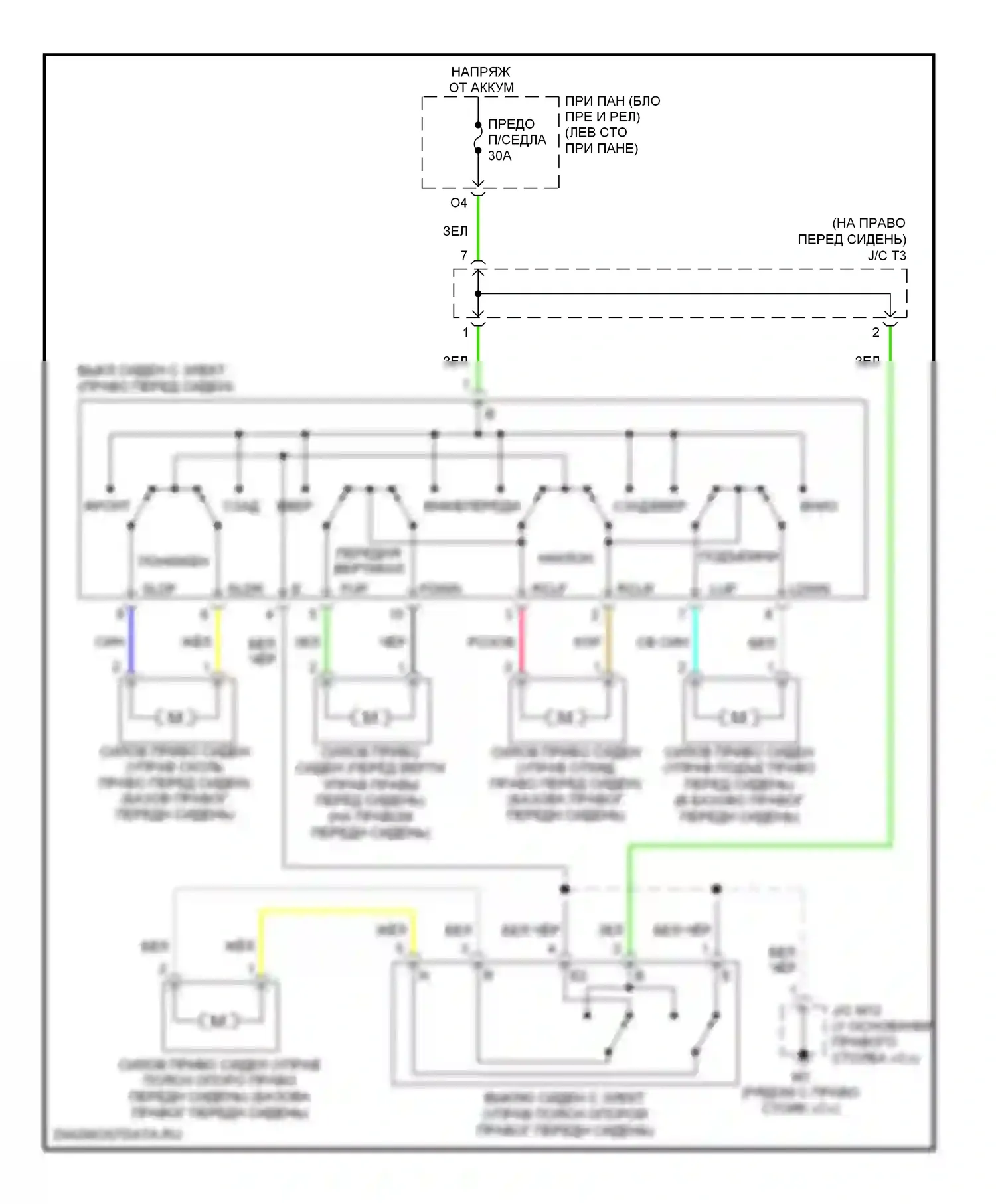 ES Lexus XV40 (2006-2009): Электросхема сиденья питания для пассажиров 