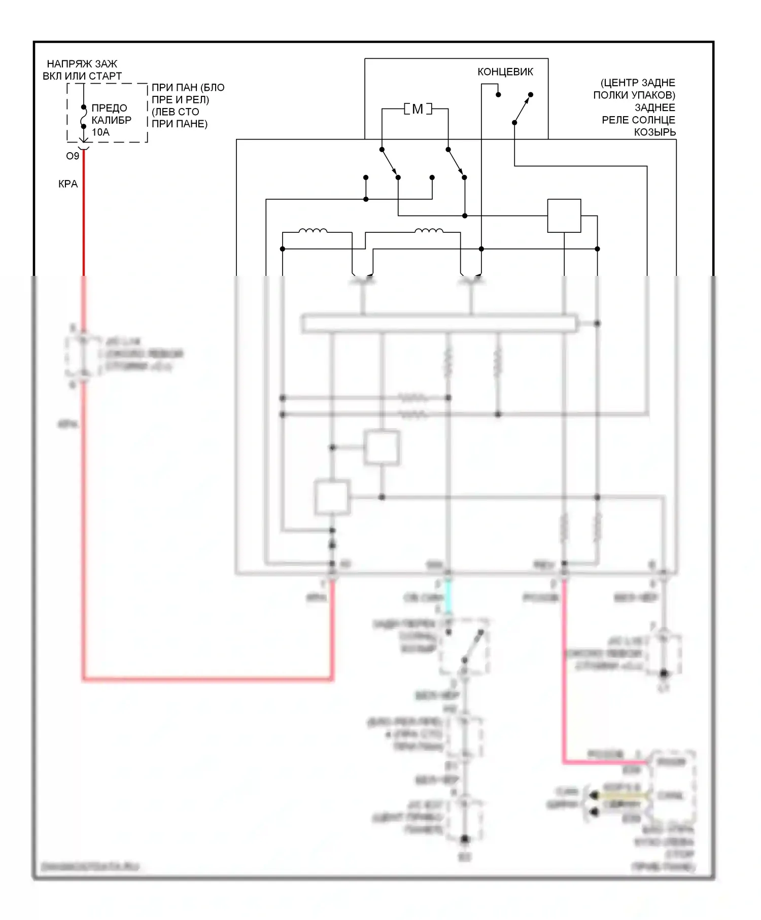 ES Lexus XV40 (2006-2009): Электросхема солнцезащитного козырька заднего стекла 