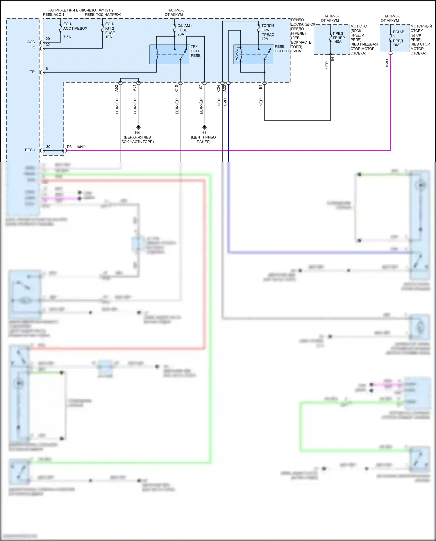 ES Lexus XV60 рестайлинг (2015-2018): Электросхема открытия багажника и лючка топливного бака 