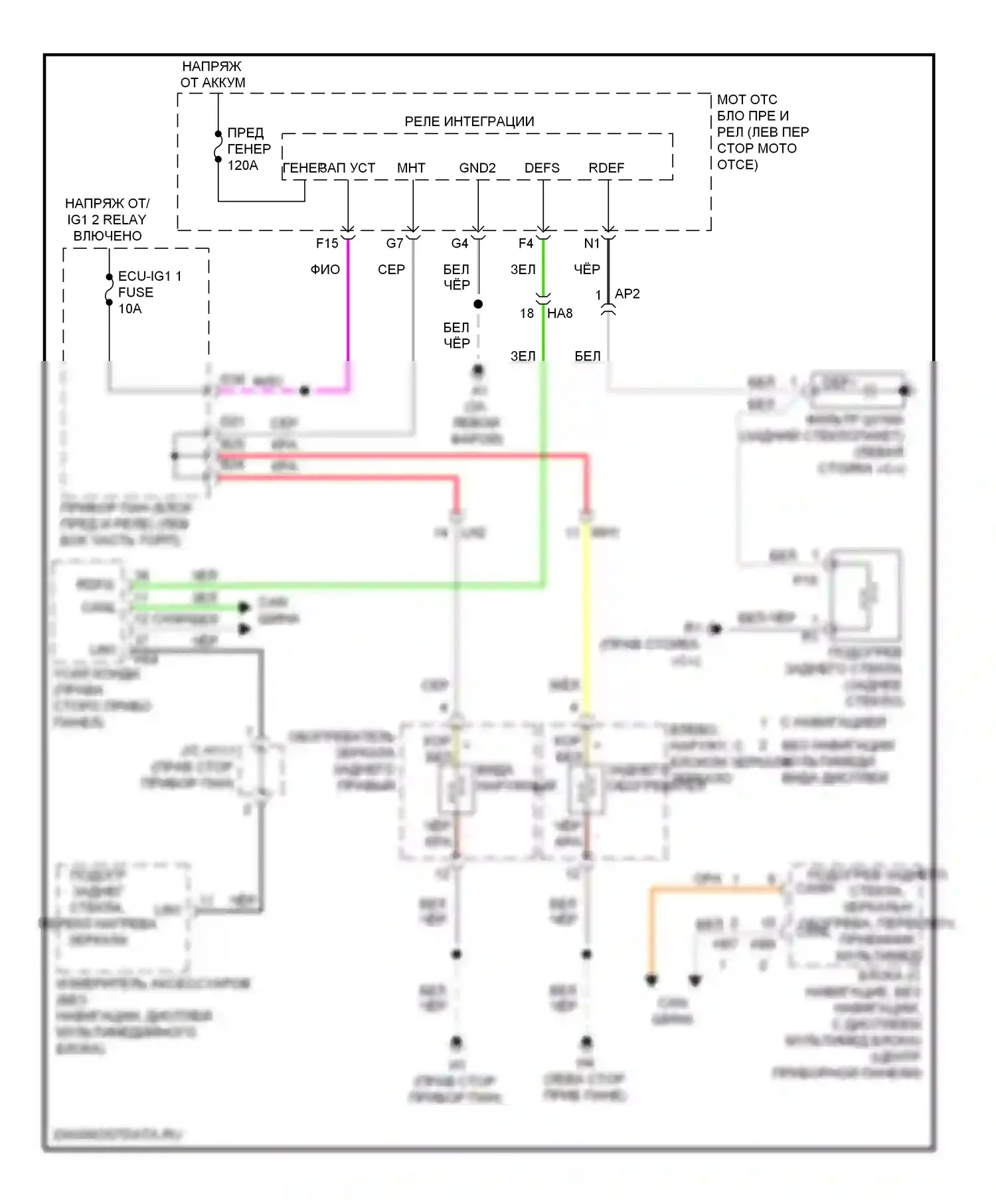 ES Lexus XV60 (2012-2015): Электросхема заднего подогрева и обогреваемых зеркал, без памяти 