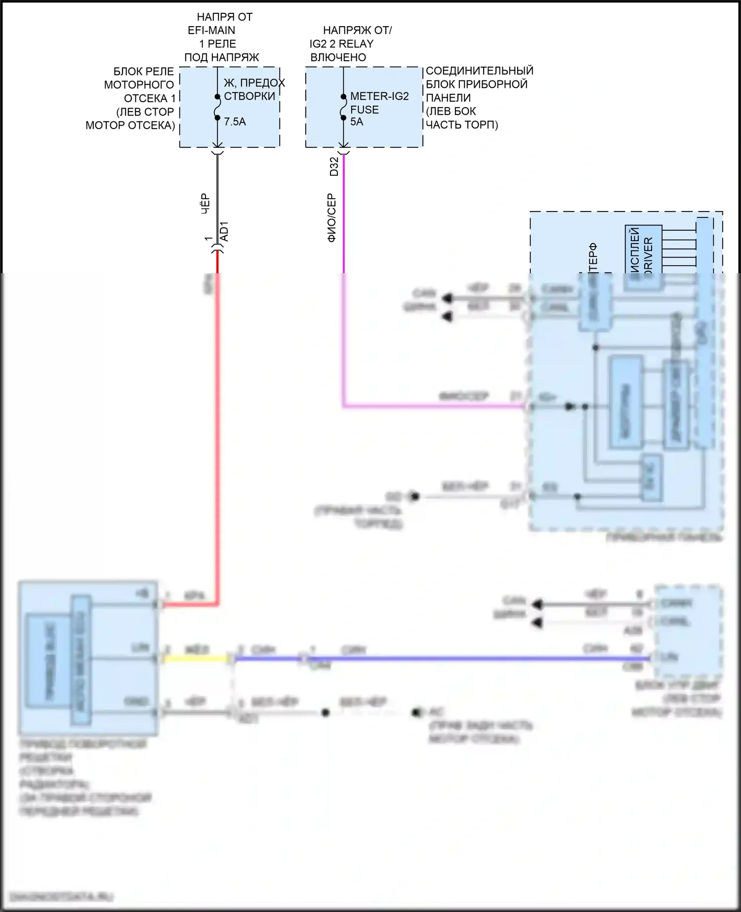 ES Lexus XV70 рестайлинг (2021-2024): Электросхема створки решетки 