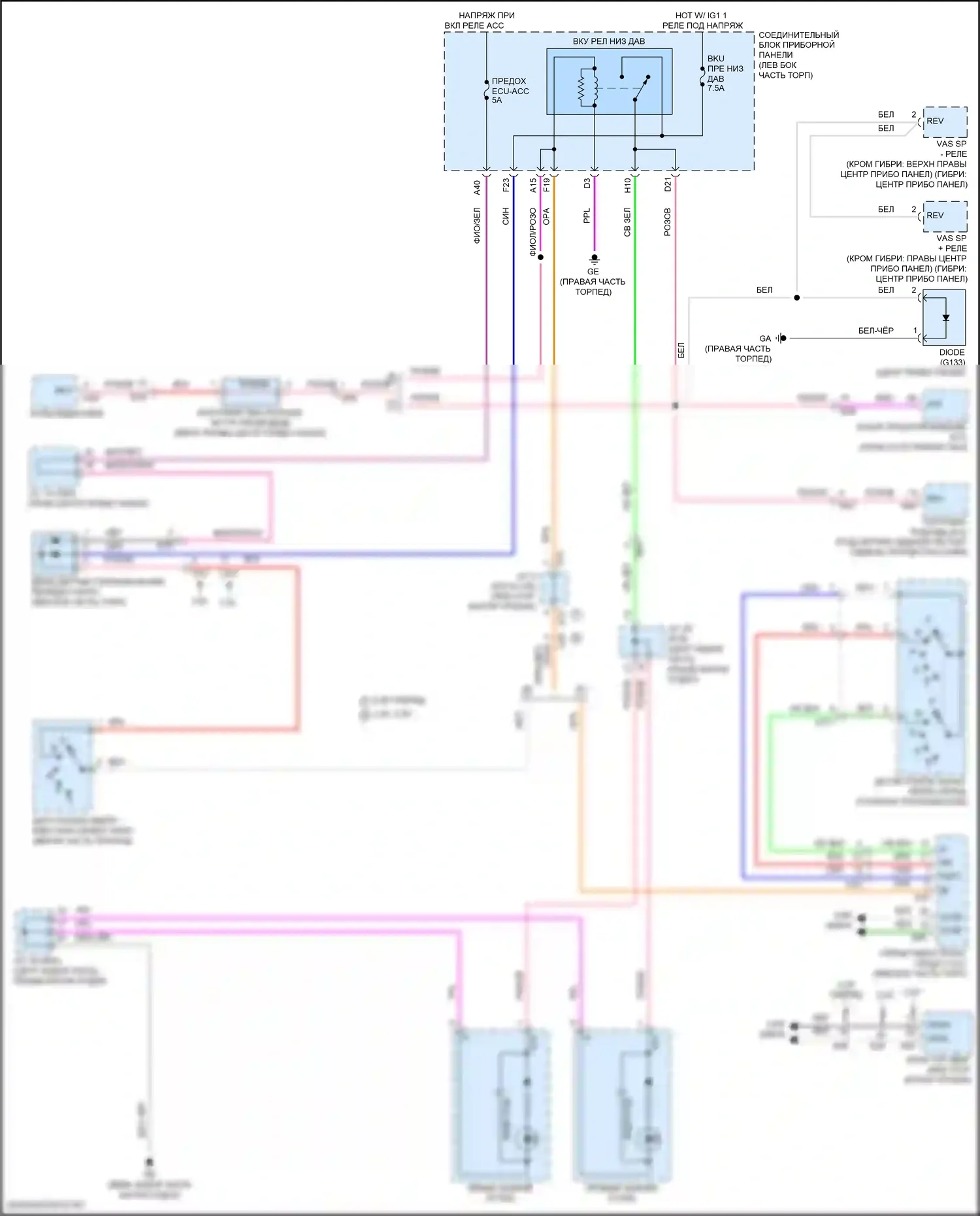 ES Lexus XV70 рестайлинг (2021-2024): Электросхема фонарей заднего хода 