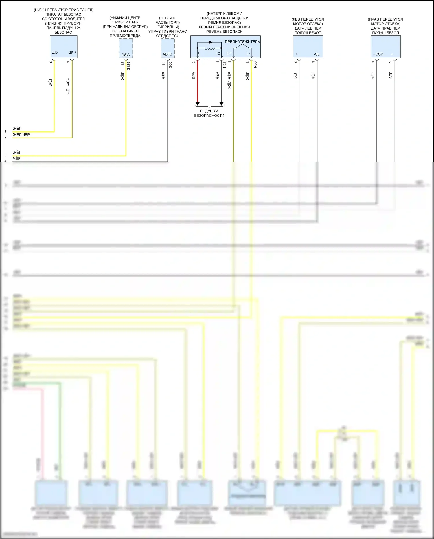 ES Lexus XV70 рестайлинг (2021-2024): Электросхема подушек безопасности (2 из 4) 