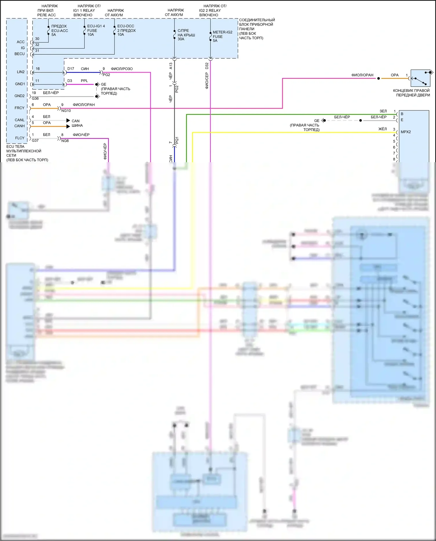 ES Lexus XV70 рестайлинг (2021-2024): Панорамная электросхема крыши 