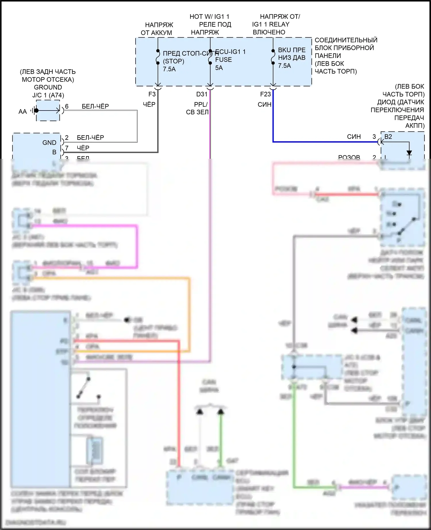 ES Lexus XV70 (2018-2021): Электросхема блокировки селектора 