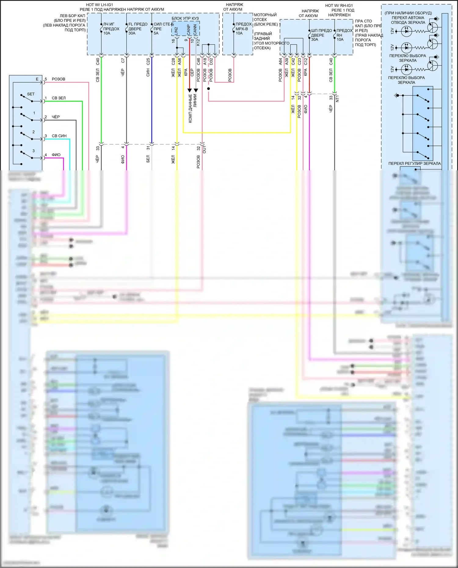 GS F Lexus I (2015-2020): Электросхема зеркал памяти 