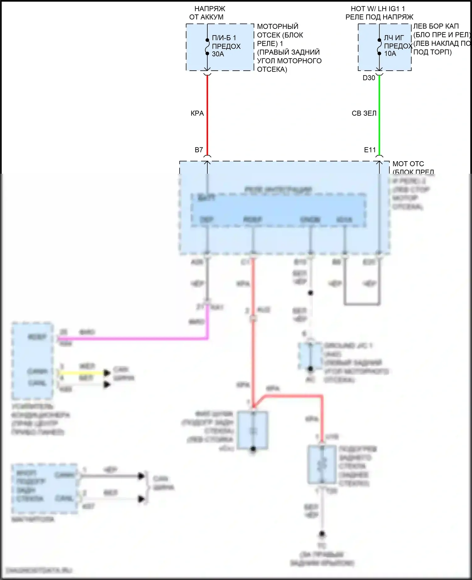 GS F Lexus I (2015-2020): Электросхема заднего подогрева и обогреваемых зеркал 