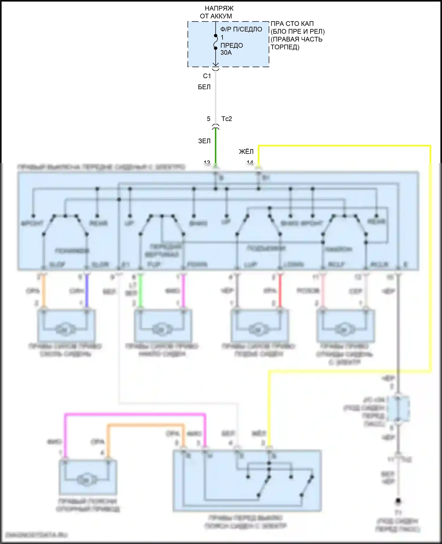 GS F Lexus I (2015-2020): Электросхема сиденья питания для пассажиров 