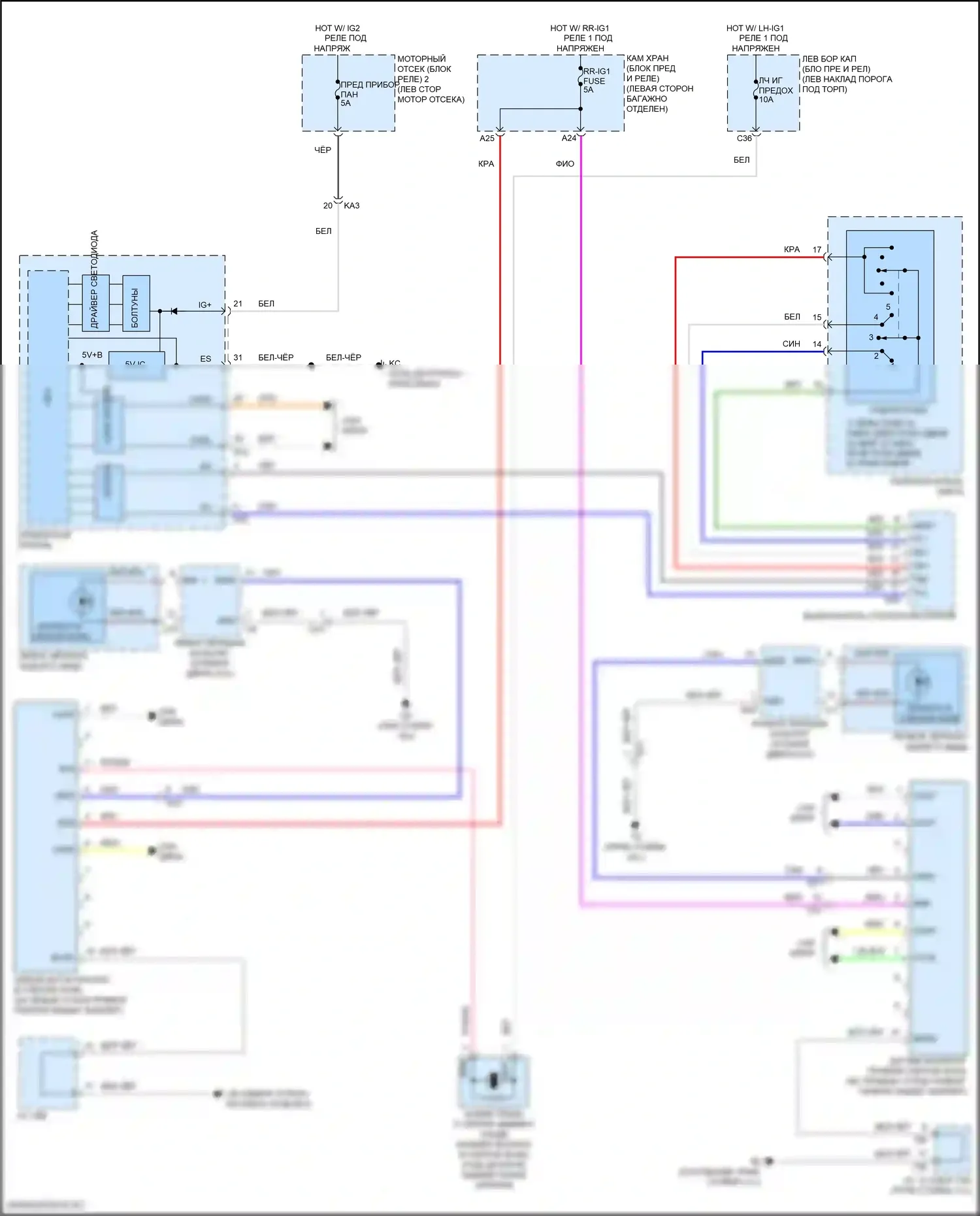 GS F Lexus I (2015-2020): Электросхема мониторинга в слепой зоне 