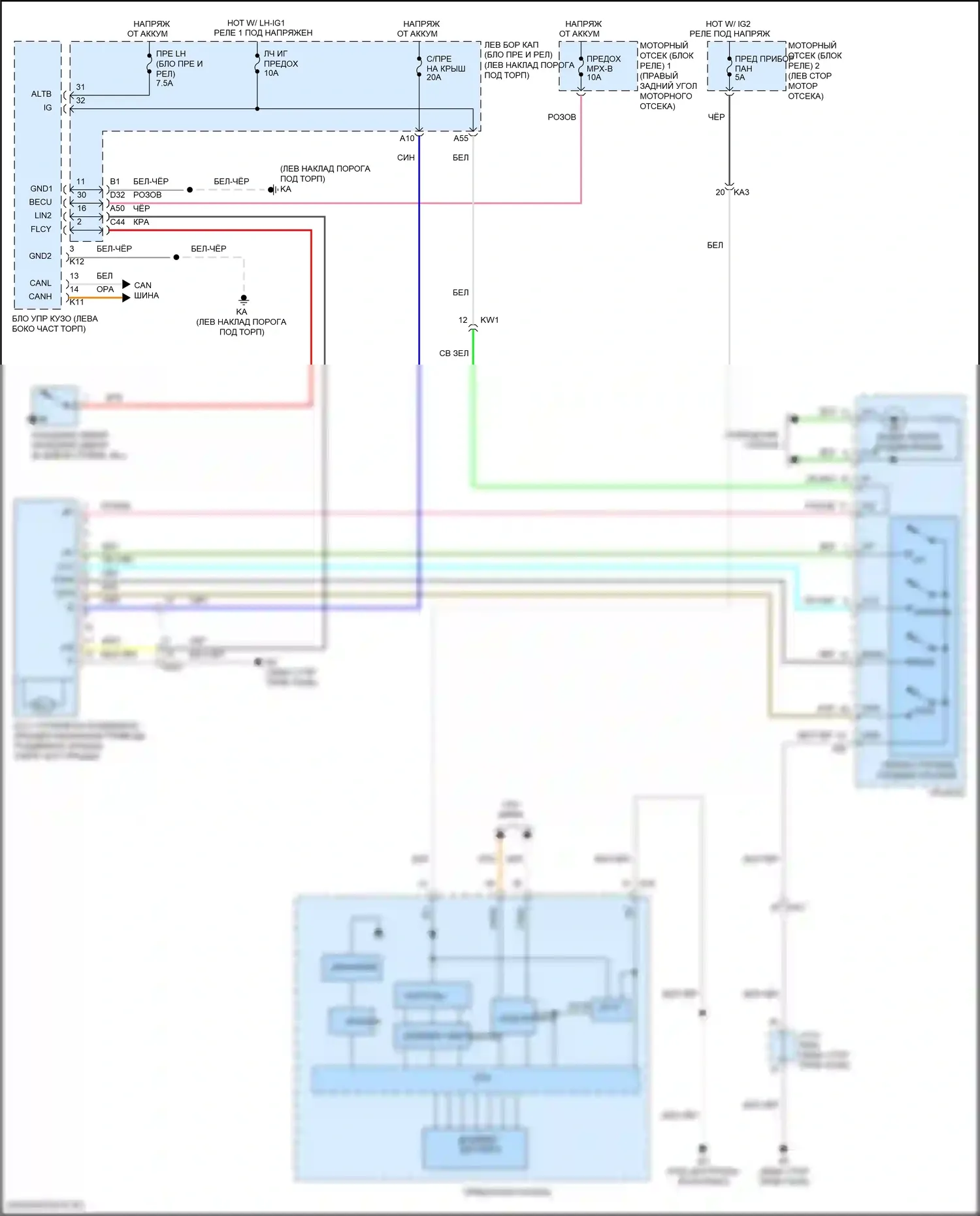 GS F Lexus I (2015-2020): Электросхема складной крыши/люка 