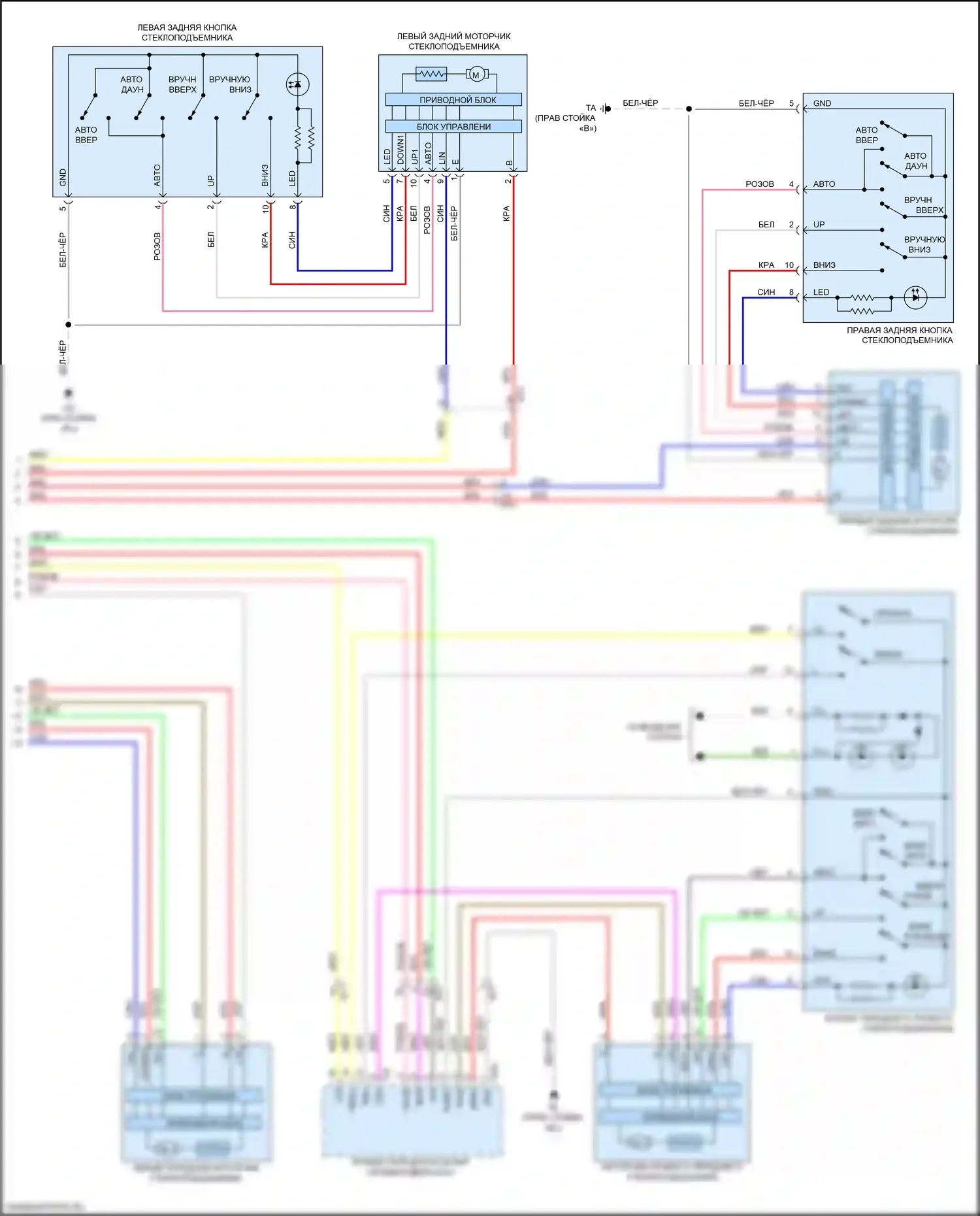 GS F Lexus I (2015-2020): Электросхема стеклоподъемников (2 из 2) 