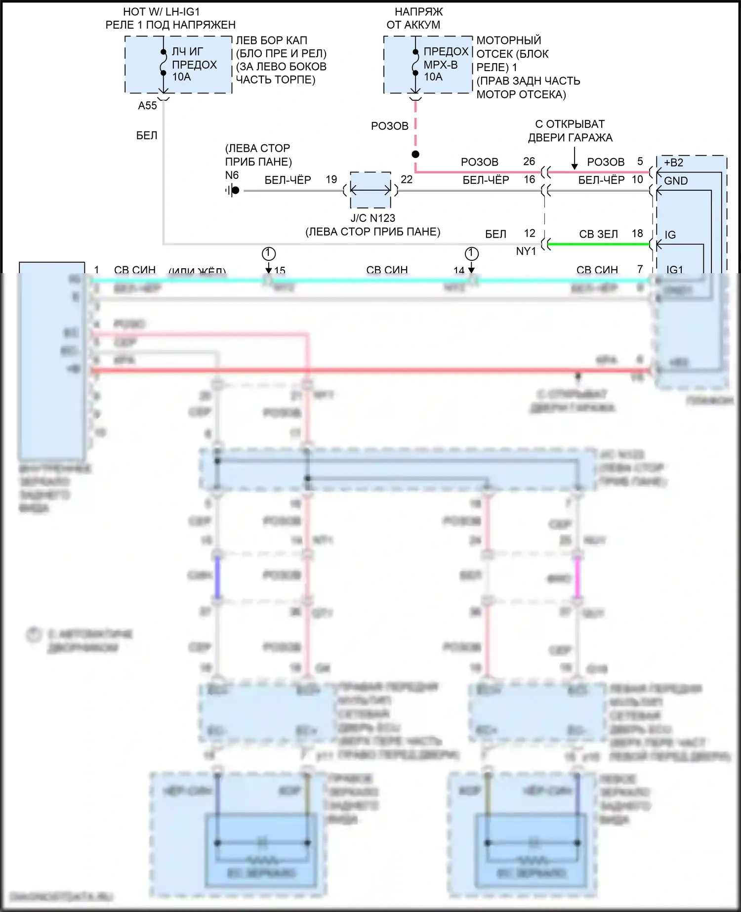 GS F Lexus I (2015-2020): Электросхема электрохромного зеркала 