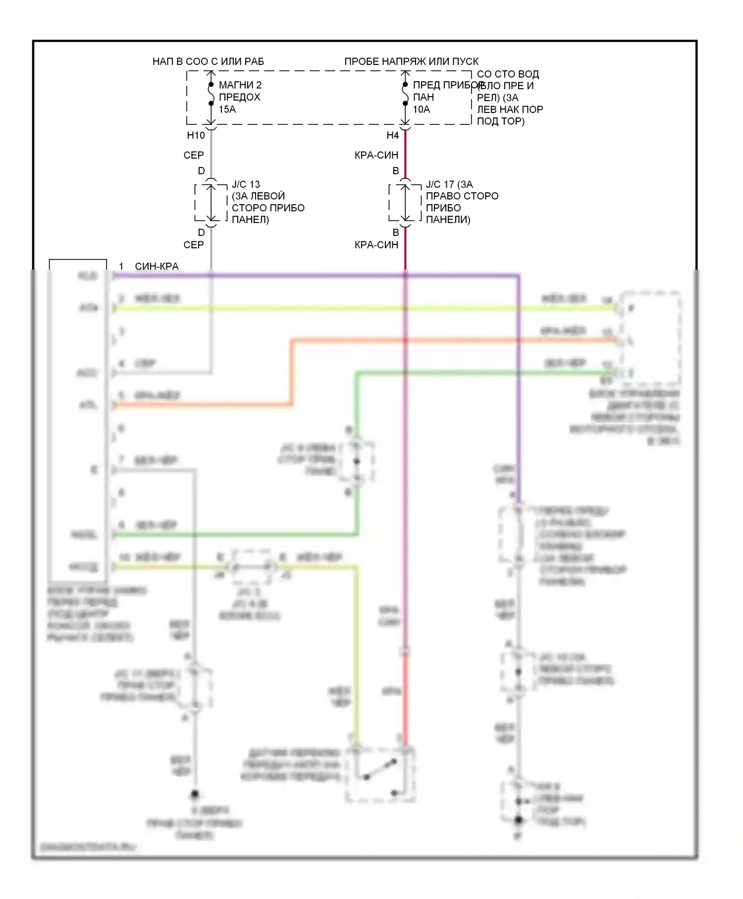 GS Lexus II рестайлинг (2000-2004): Электросхема блокировки селектора 