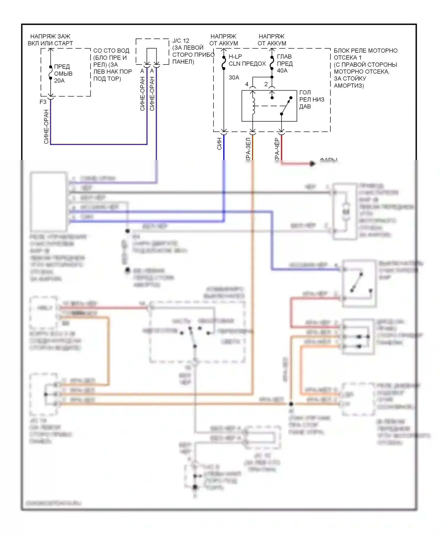 GS Lexus II рестайлинг (2000-2004): Электросхема омывателя фар 
