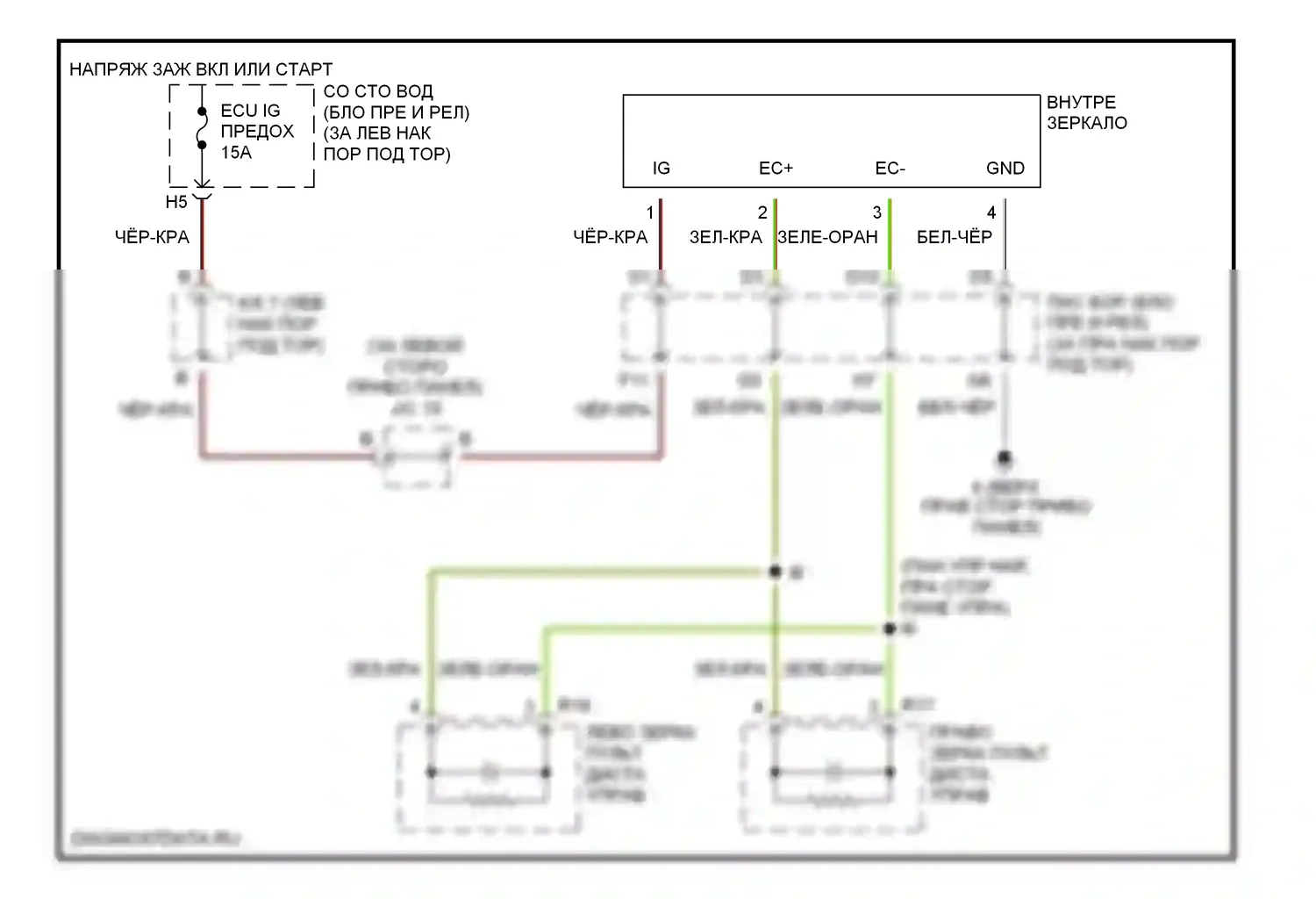 GS Lexus II рестайлинг (2000-2004): Электросхема электрохромного зеркала 