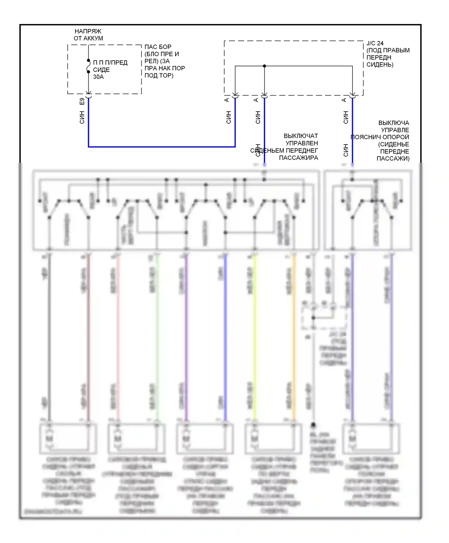 GS Lexus III (2004-2007): Электросхема пассажирского сиденья 